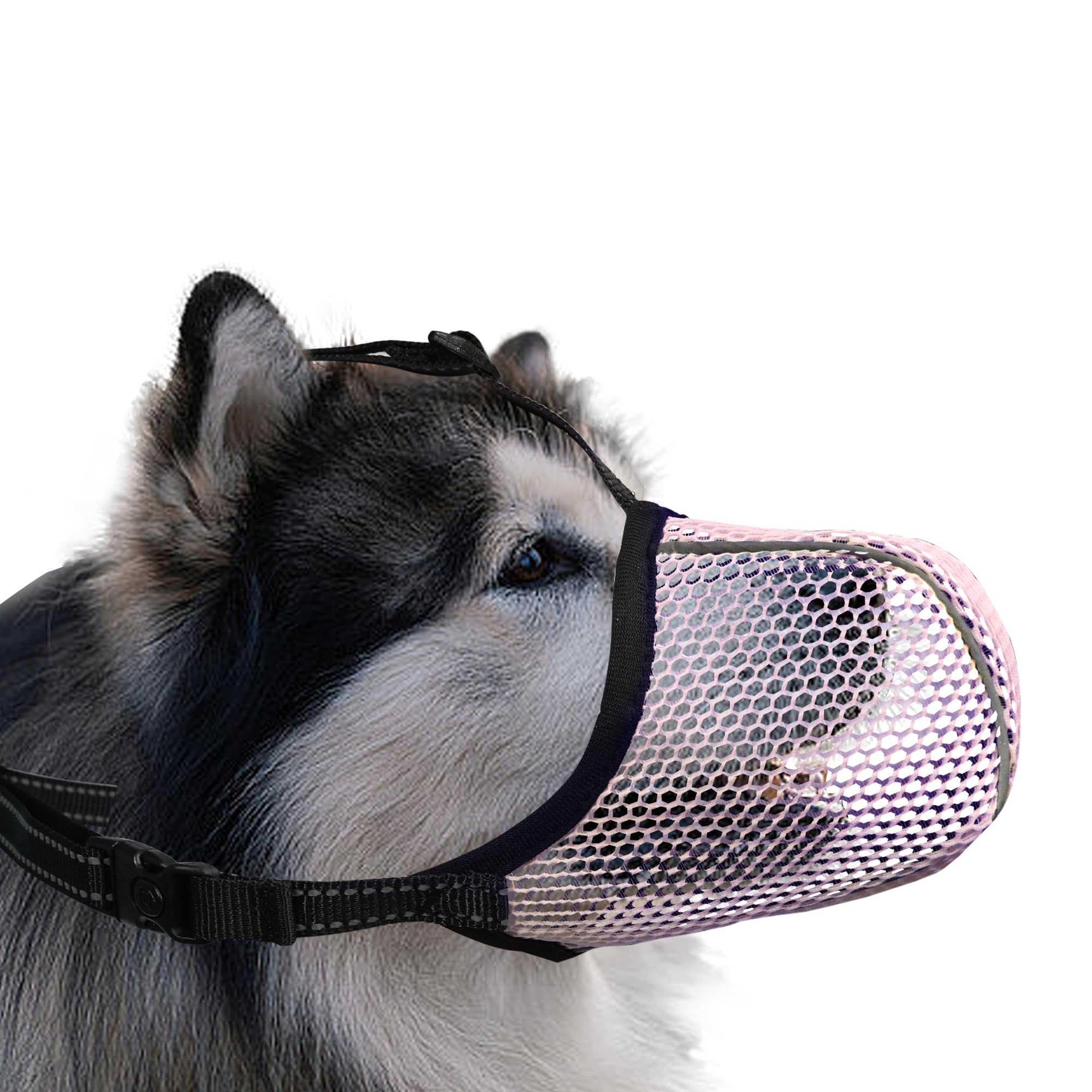 JOYPAWS Soft Dog Muzzle, Breathable Soft for All Breeds Dogs to Anti Prevent Chewing Barking Biting, Adjustable Reflective Basket Muzzle with Air Mesh Pink XXL