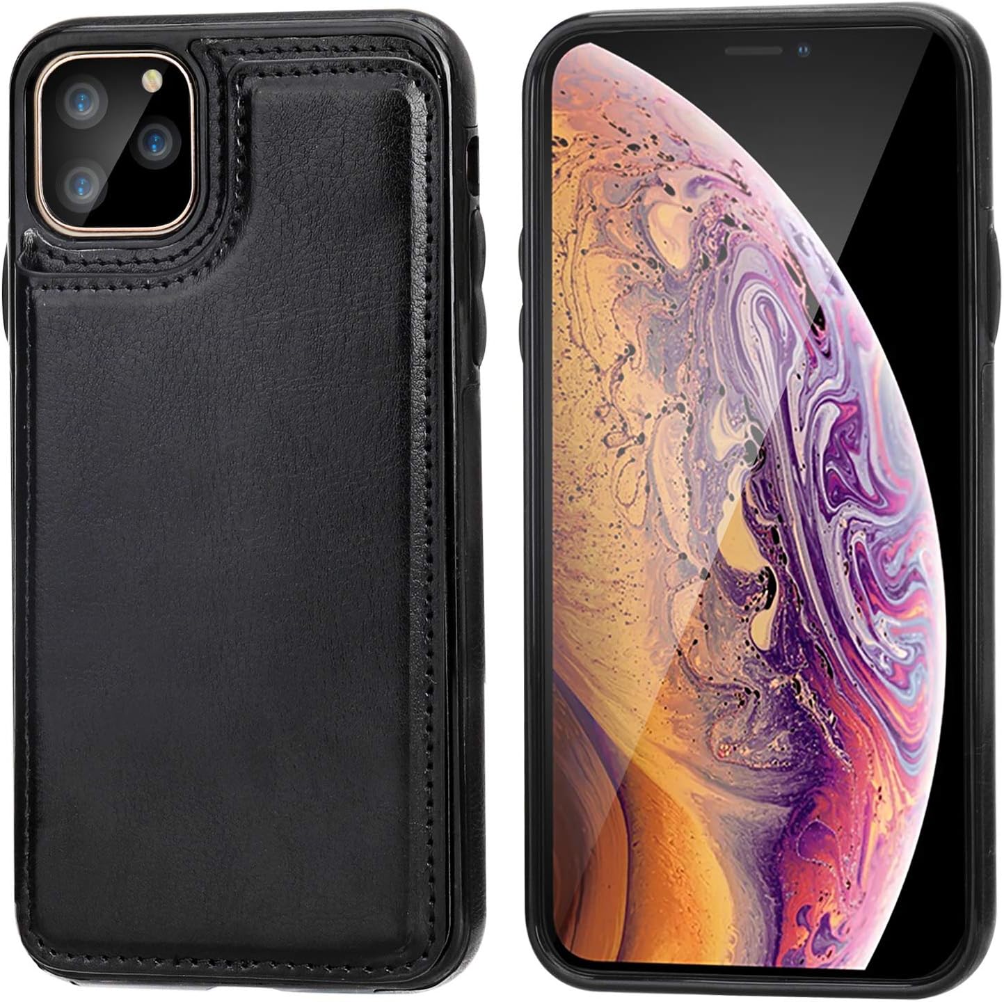 for iPhone 11 Pro Max Wallet Case with Card Holder,OT ONETOP PU Leather Kickstand Card Slots Case,Double Magnetic Clasp and Durable Shockproof Cover for iPhone 11 Pro Max 6.5 Inch (Black) - Image 3