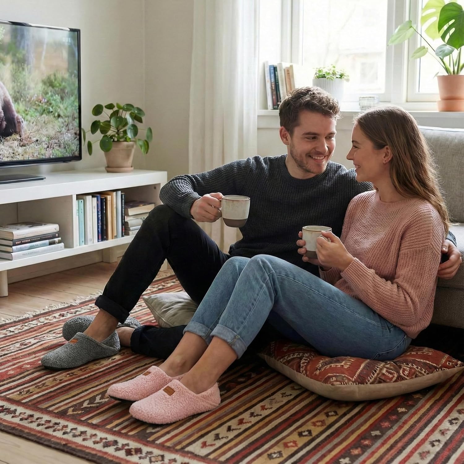 XIHALOOK House Slippers for Women Men Cozy Sock Shoes with Soft Rubber Sole Slip On for Indoor/Outdoor - Image 2