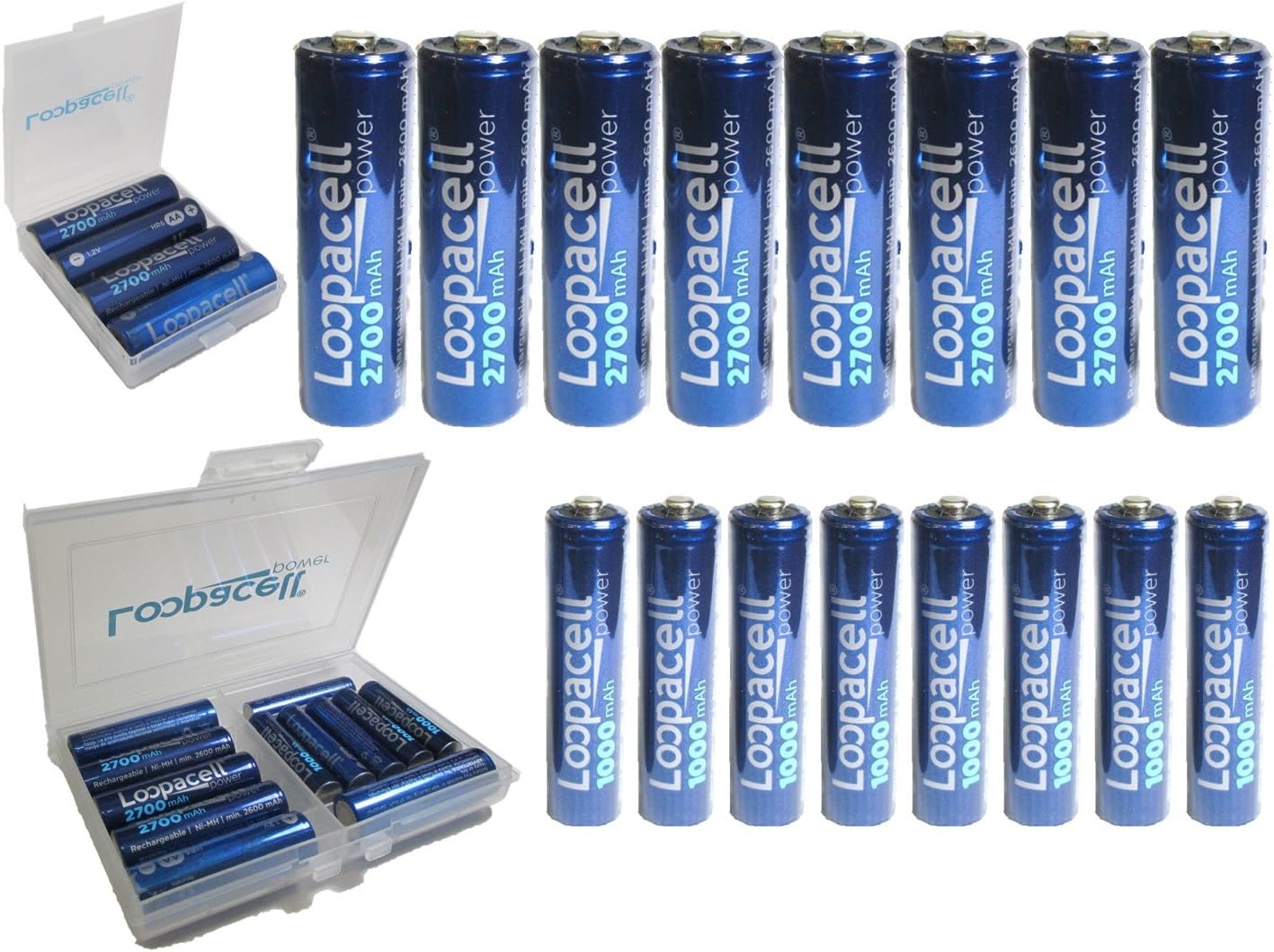 16 Pack High-Capacity Rechargeable Batteries (8) AA 2700mAh (8) AAA 1000mAh Rechargeable Batteries + Battery case +Battery Holder