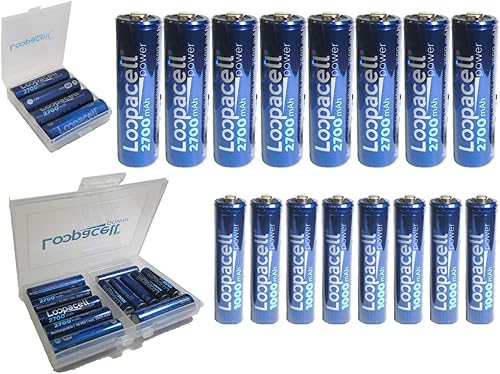 Paquete de 16 baterías recargables de alta capacidad (8) AA 2700mAh (8) pilas recargables AAA 1000mAh + funda de batería + soporte para batería