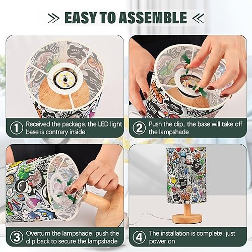 Miniatura 4 de Lámpara de mesita de noche LED moderna de dibujos animados graffiti colorido lámpara de mesa para estudio granja dormitorio lámparas de Noche