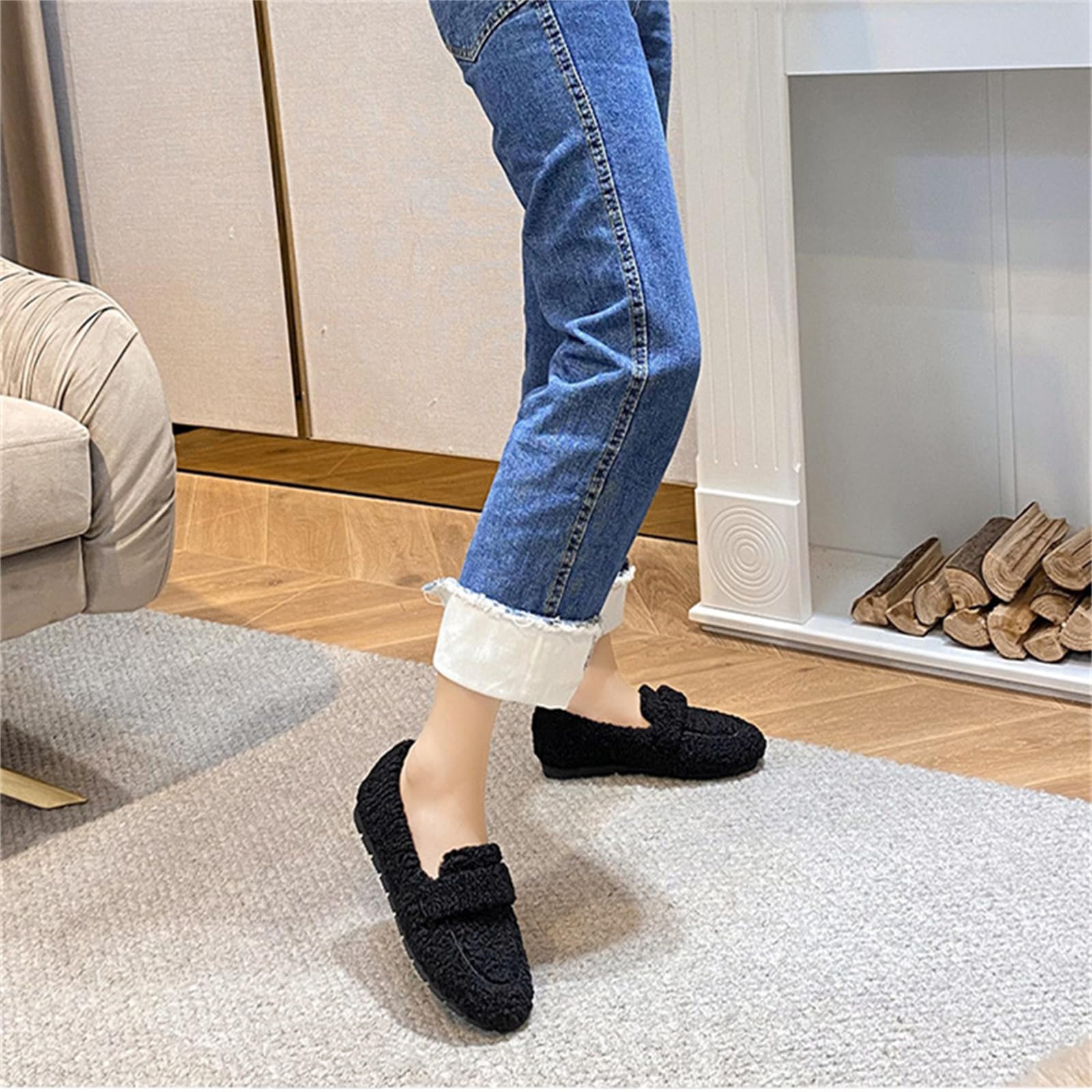MEIION WOLFF Plüsch Pantoffel Schuhe Damen Winter Hausschuhe, Warm Weich, Memory Schaum, Rutschfest Bequem