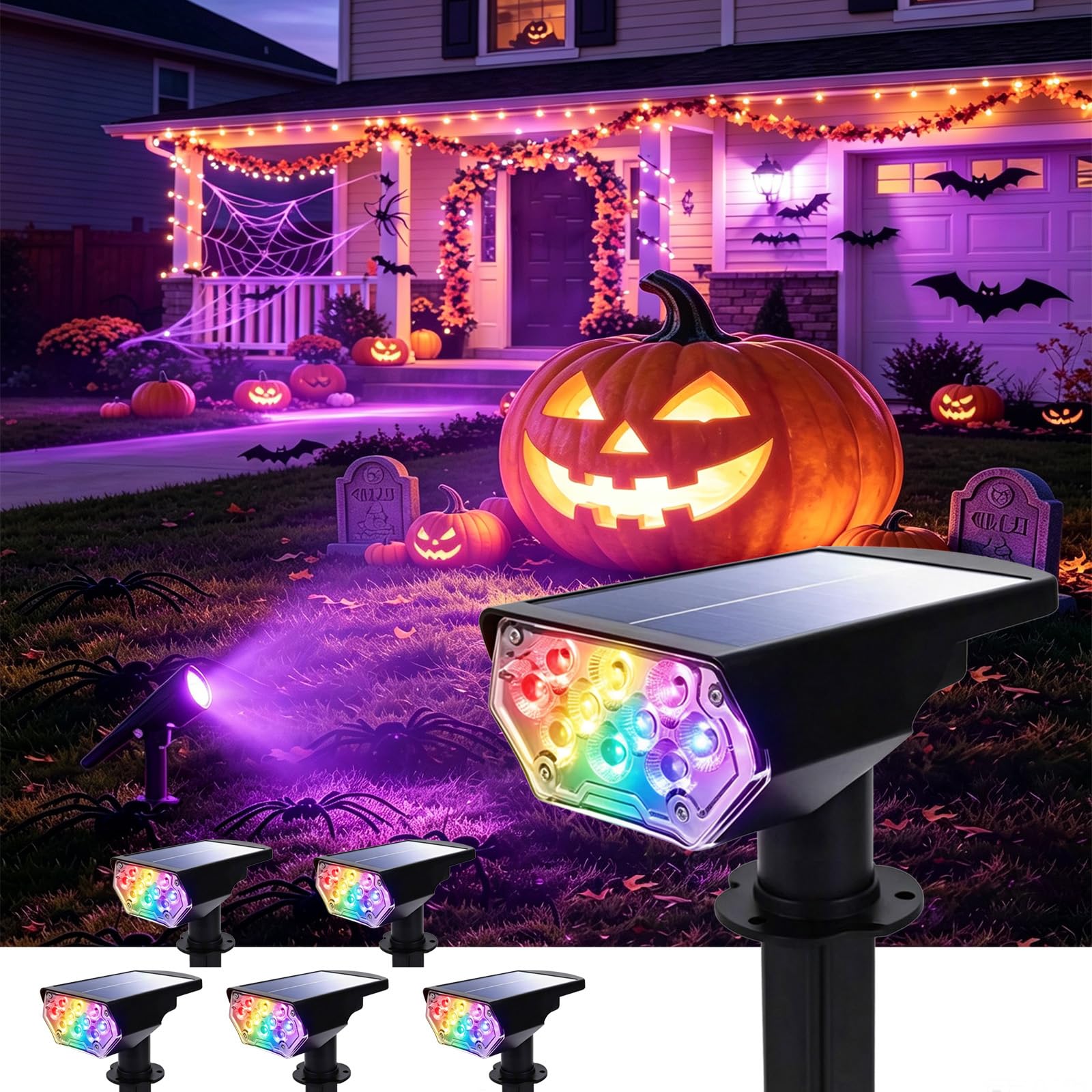 6 Pack Solar Spotlights Outdoor, RGB Color Changing, 7 Lighting Modes