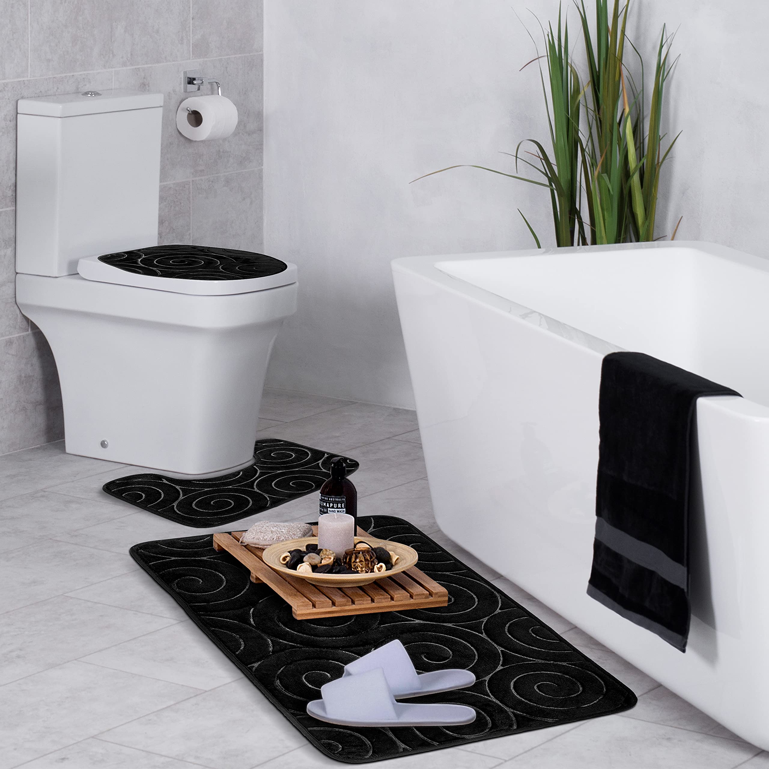 Tendula Set Bath mat Microfiber Bathroom Mat and Mats 3 Piece Fast Dry Memory Foam Anti Slip Bath Mats Soft Plush Crown Design for Shower Bathroom Contour Toilet Lid Cover Rugs (Brown)