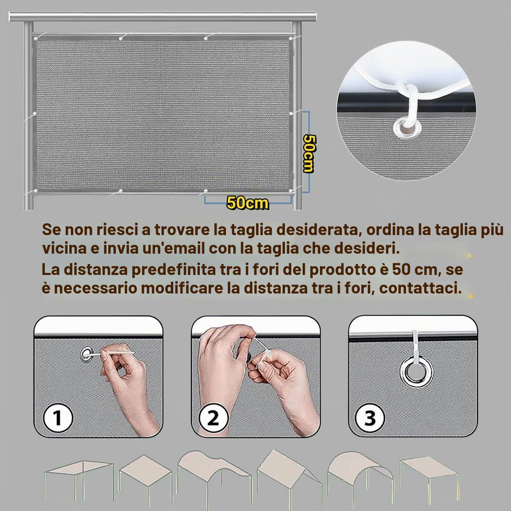 Tenda da Sole Parasole Tenda a Vela 180 x 350 cm, Antivento/98% Protezione Uv, Sabbia, Vela Parasole Tenda a Vela, Rete di Ombreggiatura, per Giardino, Pergola, Grigio Chiaro