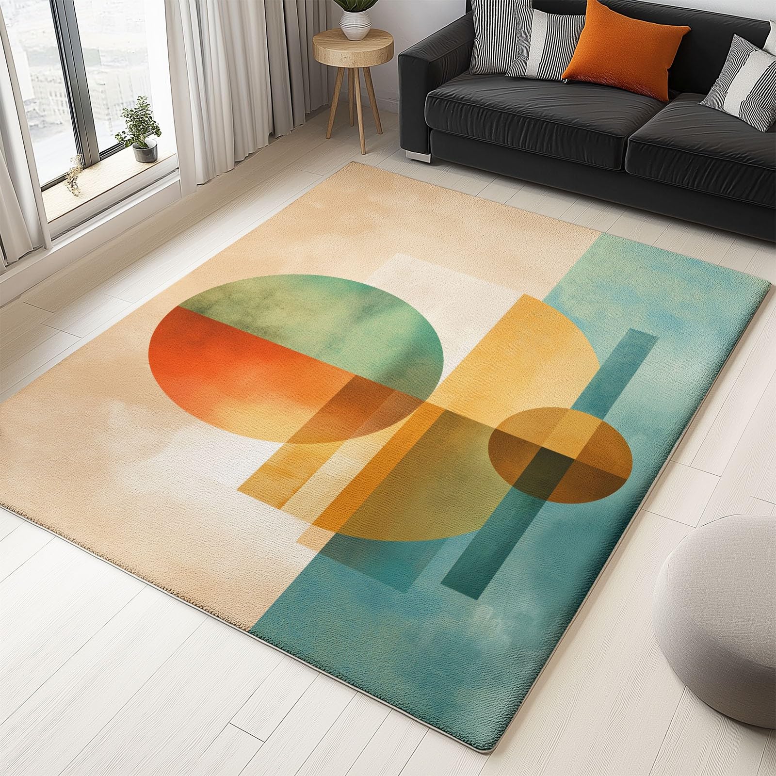 Retrò Area Tappeto Soggiorno, Color Blocking Forme Geometriche Tappeti Lavabile in Lavatrice Morbido Pile Sala Bambino Cameretta da letto Home Decor Tappeto antiscivolo 80 x 150 cm