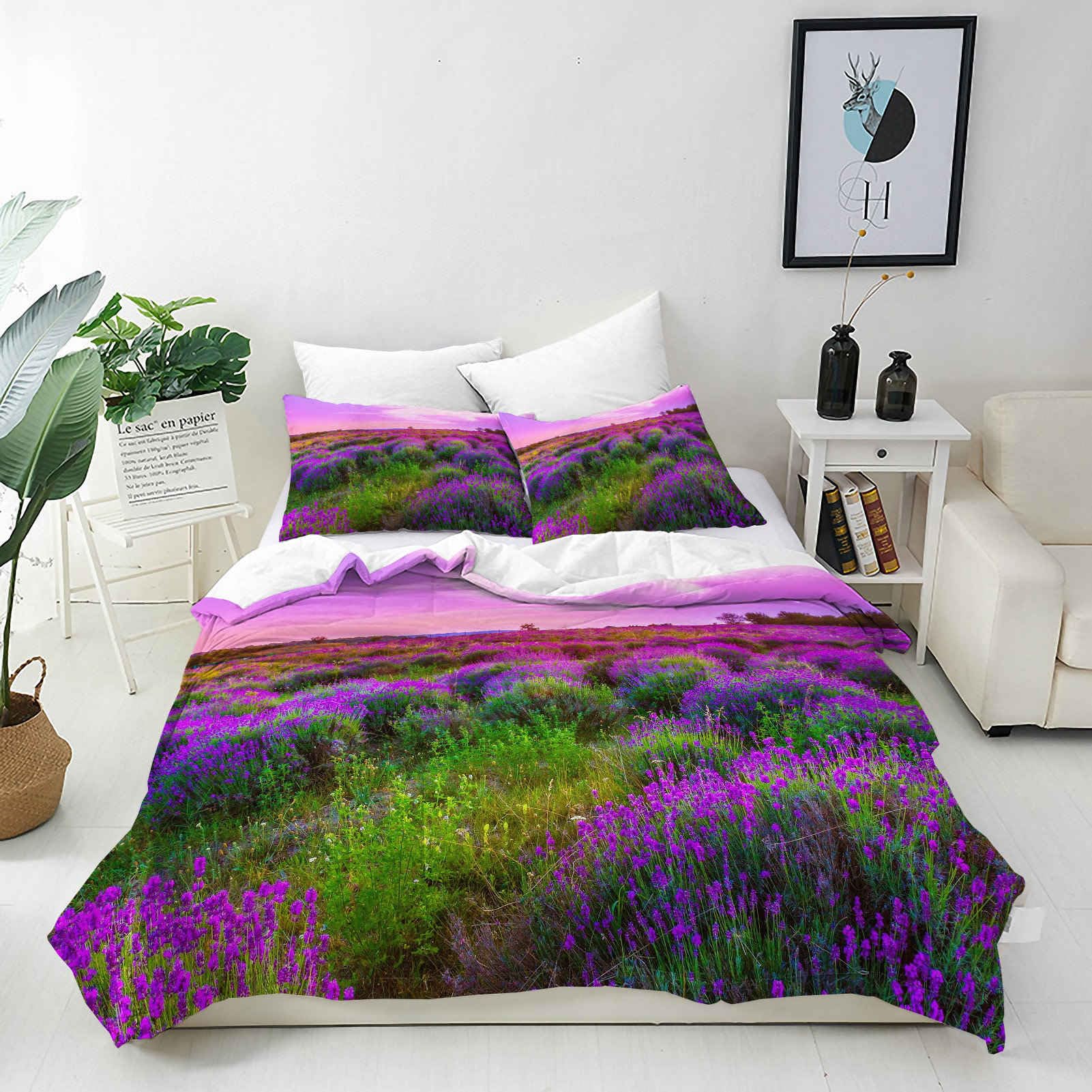ANHOPE Custom Duvet Cover & Pillowcase Personalised Size Bedding Set with Nature Countryside Pink Purple Lavender Printed Pattern Personalised Quilt Cover for Kids Adults Family — image 1