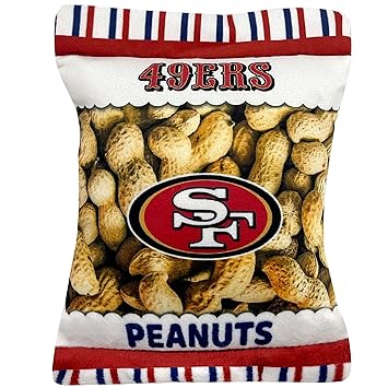 NFL SAN Francisco 49ERS Crinkle FINE Plush Dog & CAT Squeak Toy - Cutest Stadium Peanuts Snack Plush Toy for Dogs & Cats with Inner Squeaker & Beautiful Baseball Team Name/Logo