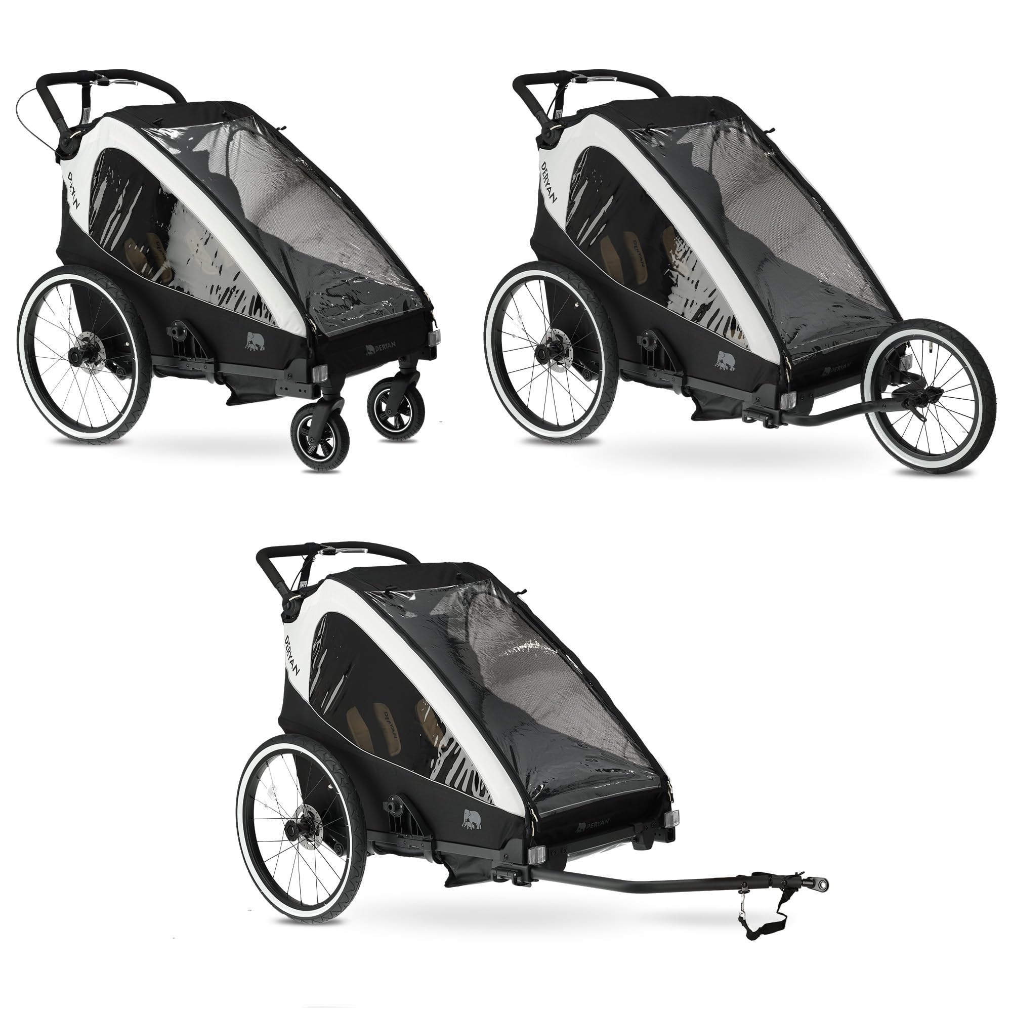 Deryan Remorque Velo 2 Enfants de Luxe 3en1 Poussette Duo