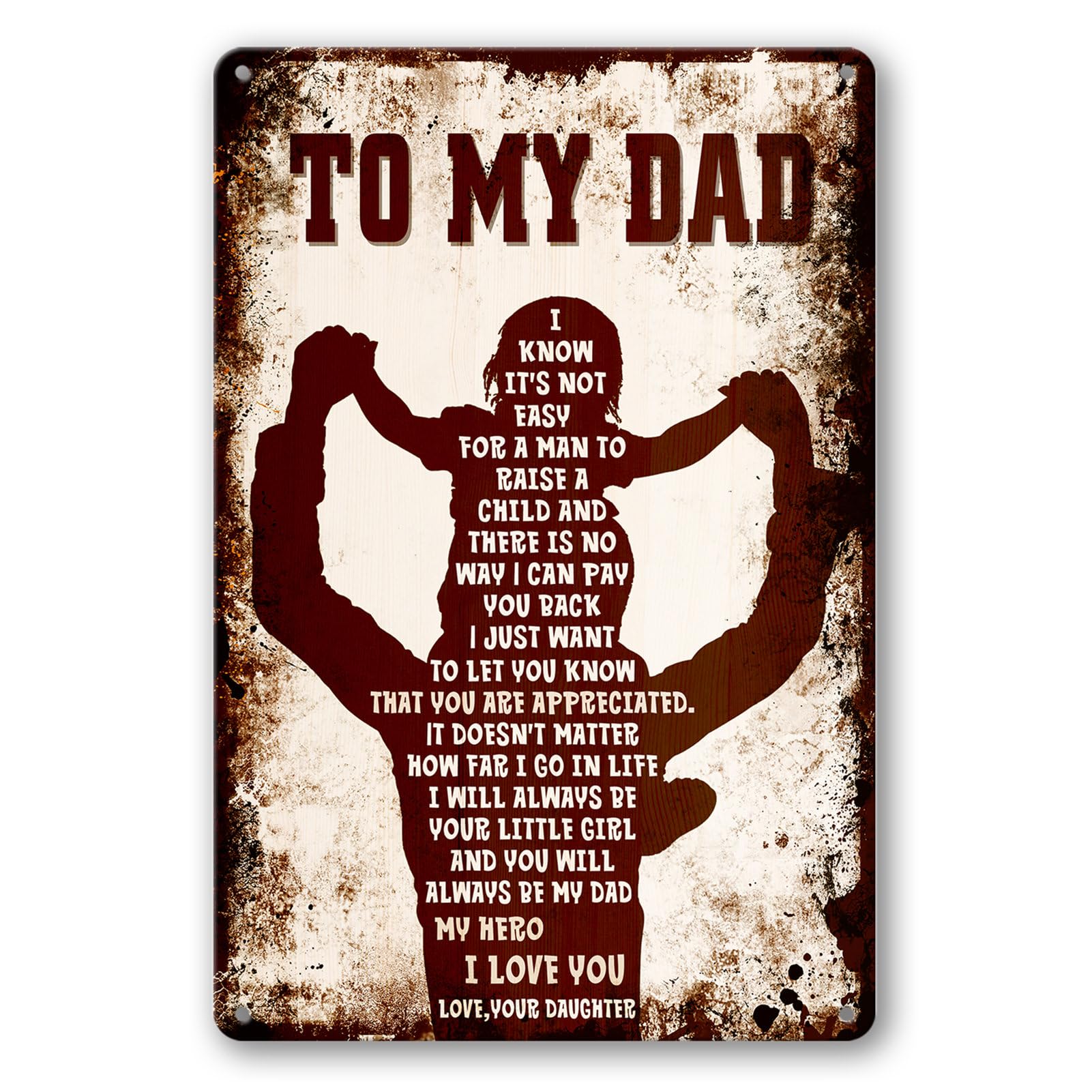 peiyeety To My Dad Birthday Gifts Metal Tin Sign From Daughter Fathers Day Papa Gift Wall Plaque Daddy Garage Man Cave Sign 8"x12"