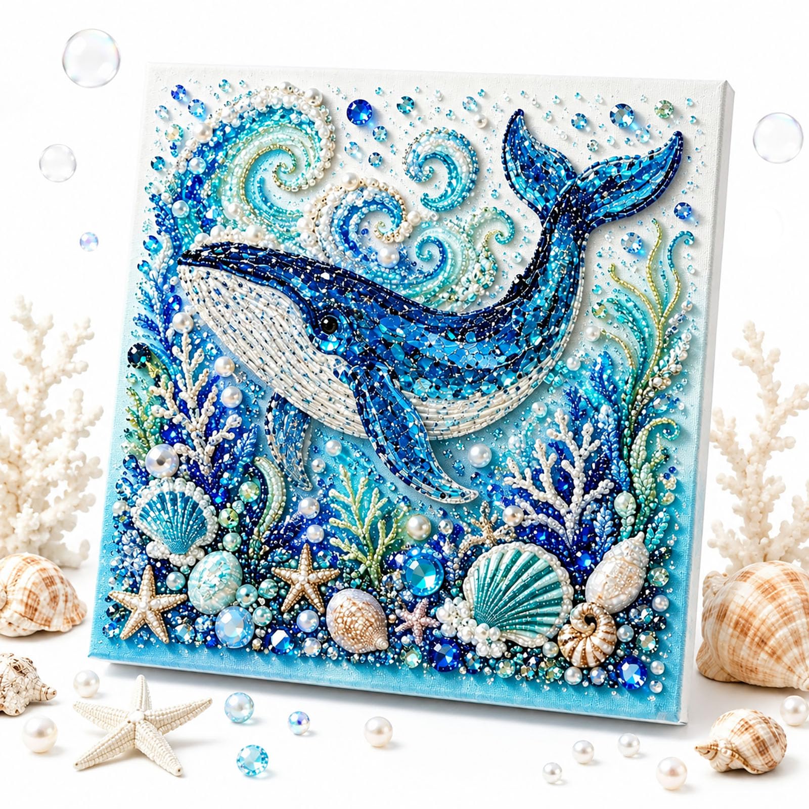 Everydries Ocean Theme Pearl Art DIY Kit, Octopus Diamond Art, Wall Art, Pearl Painting Kits for Adults, 3D Diamond Seashell Art (Whale)