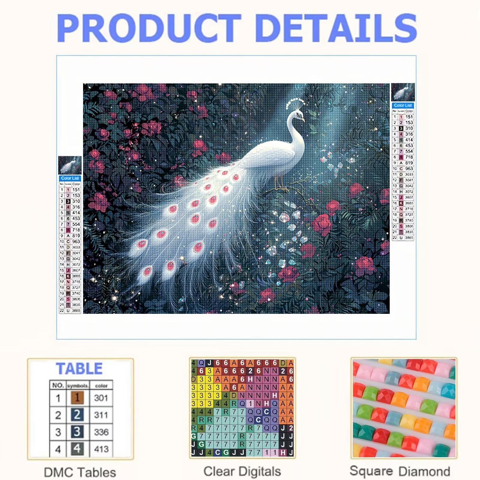 Diamond Painting Pfau Bastelset Erwachsene Eckige Steine 80x60 cm T0-1133