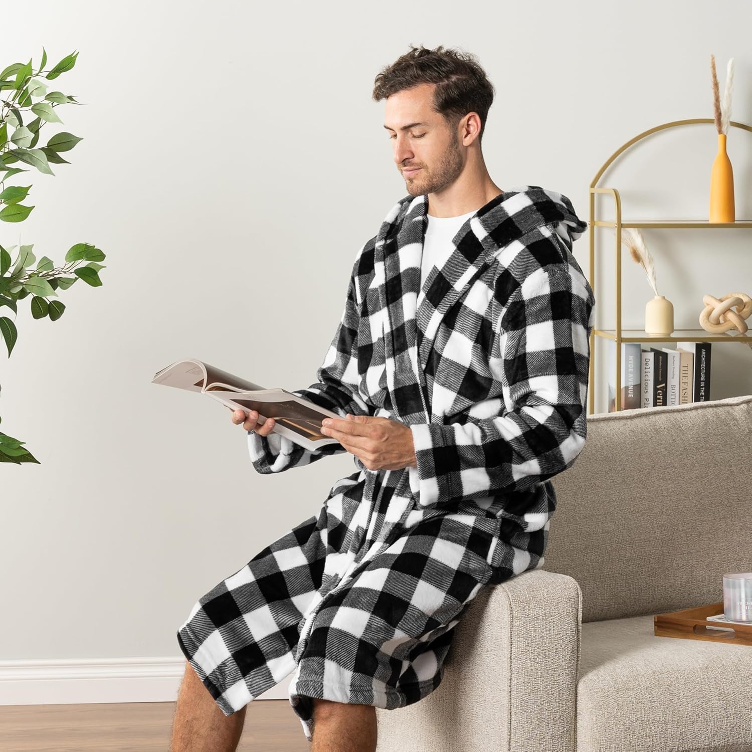 PAVILIA Mens Robe, Hooded Fleece Bathrobe for Men, Plush Long Warm Robe for Male Bath Spa - Image 4