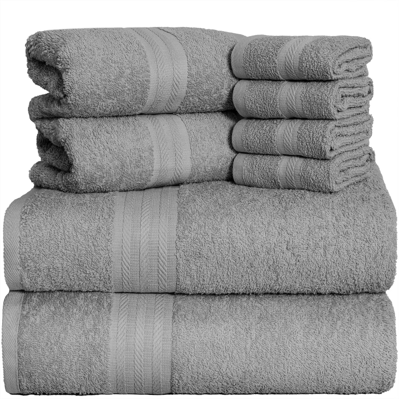 runico Set Asciugamani in Cotone 100%, 8 Pezzi, 2 Asciugamani Bagno, 2 Asciugamani Mano, 4 Panni Lavare. Ideale per Bagno, Palestra, Hotel e Spa. Molto Assorbente (GRIGIO)