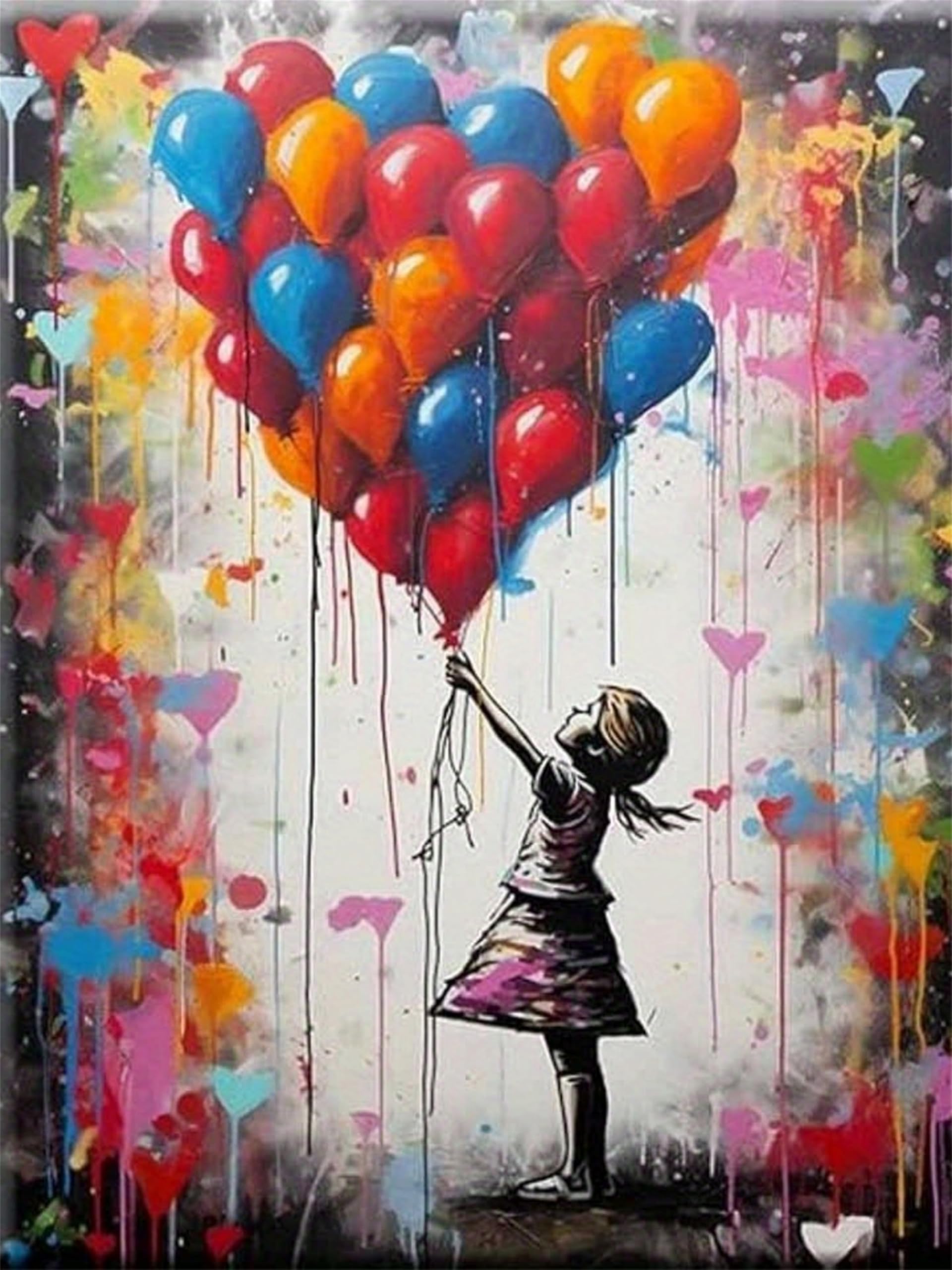 Qihensail Girls Paint By Numbers For Adults,Balloon Painting By Number Kits Canvas,Diy Easy Cheerful Painting For Beginners,Wall Decor,Gifts ()