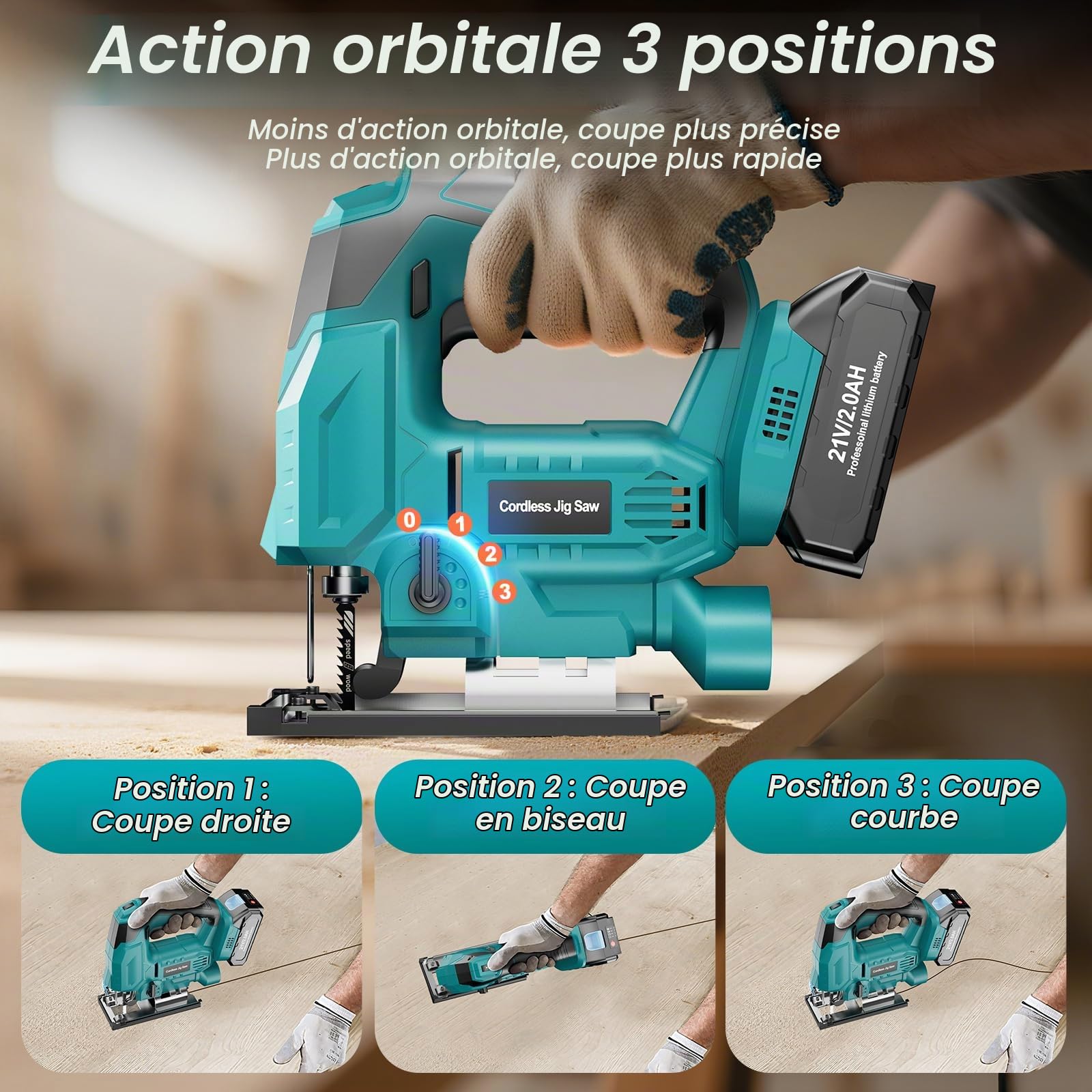 Scie Sauteuse Sans Fil Compatible avec Batteries Makita 18V, Scies Sauteuses Electriques pour Coupes en Biseau ±45° 2900RPM avec 0-3 Ensembles Orbitaux, 6 Lames pour Bois/Métal/PVC