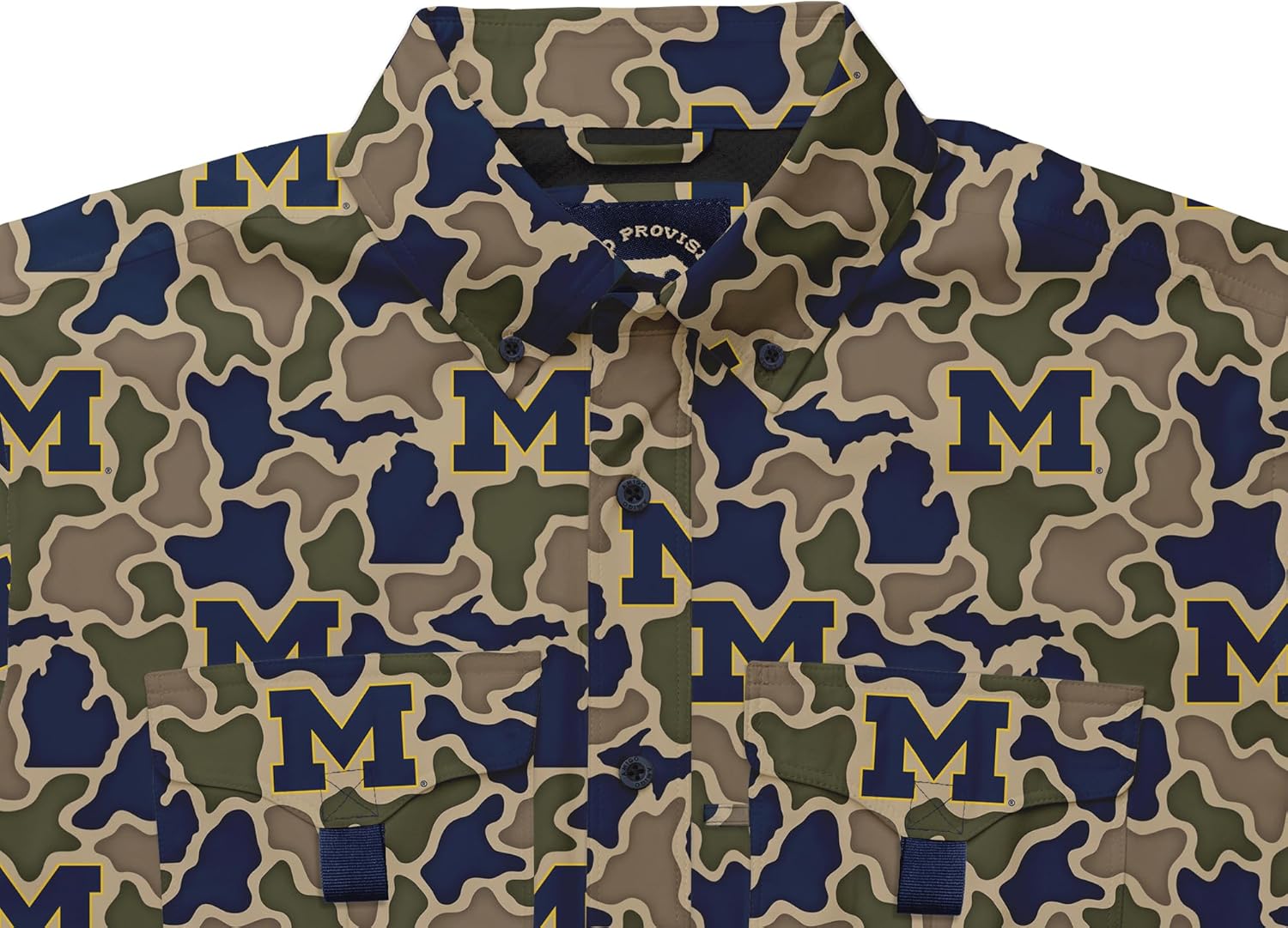 AMIGO NCAA mens Michigan Wolverines Licensed Camo El Campo Short Sleeve Button Up Field and Fish Shirt