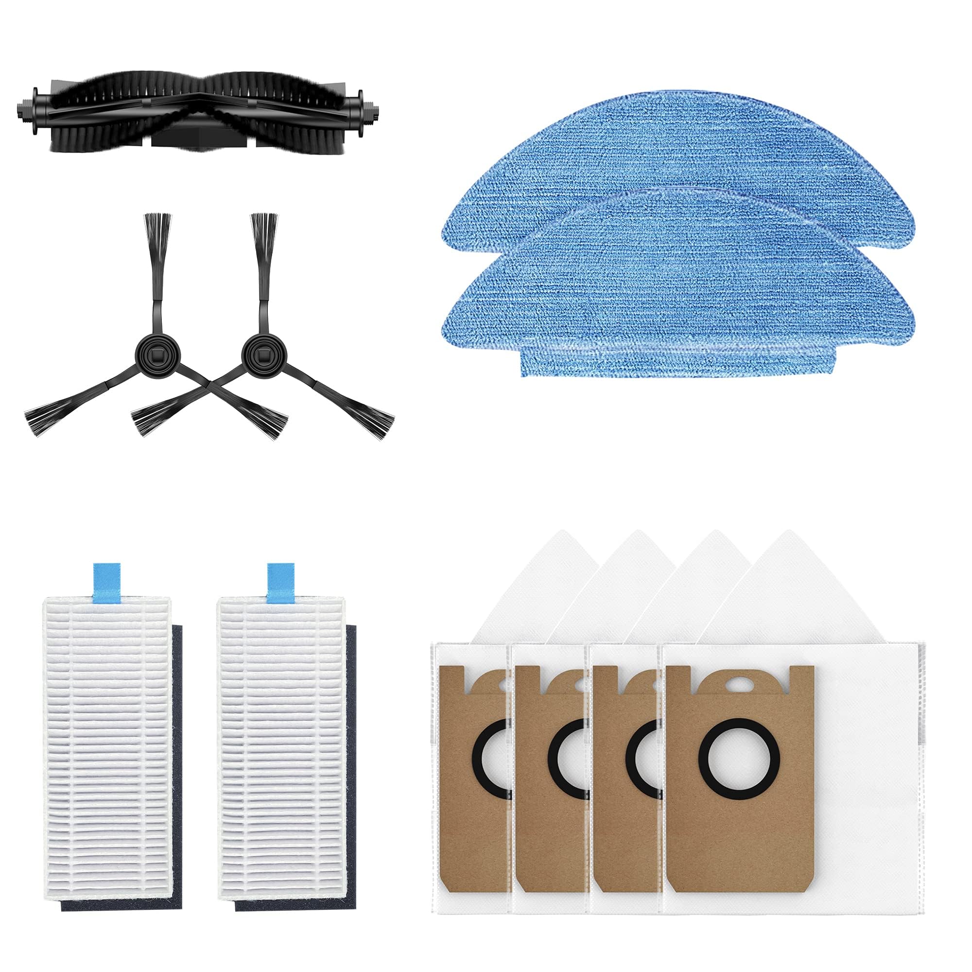 Replacement Parts for L6 Nex, Robotic Vacuum Cleaner Spare Accessories, 1 Roller Brush, 4 Dust Bags, 2 Washable Mop Cloth, 2 Filters, 2 Side Brushes