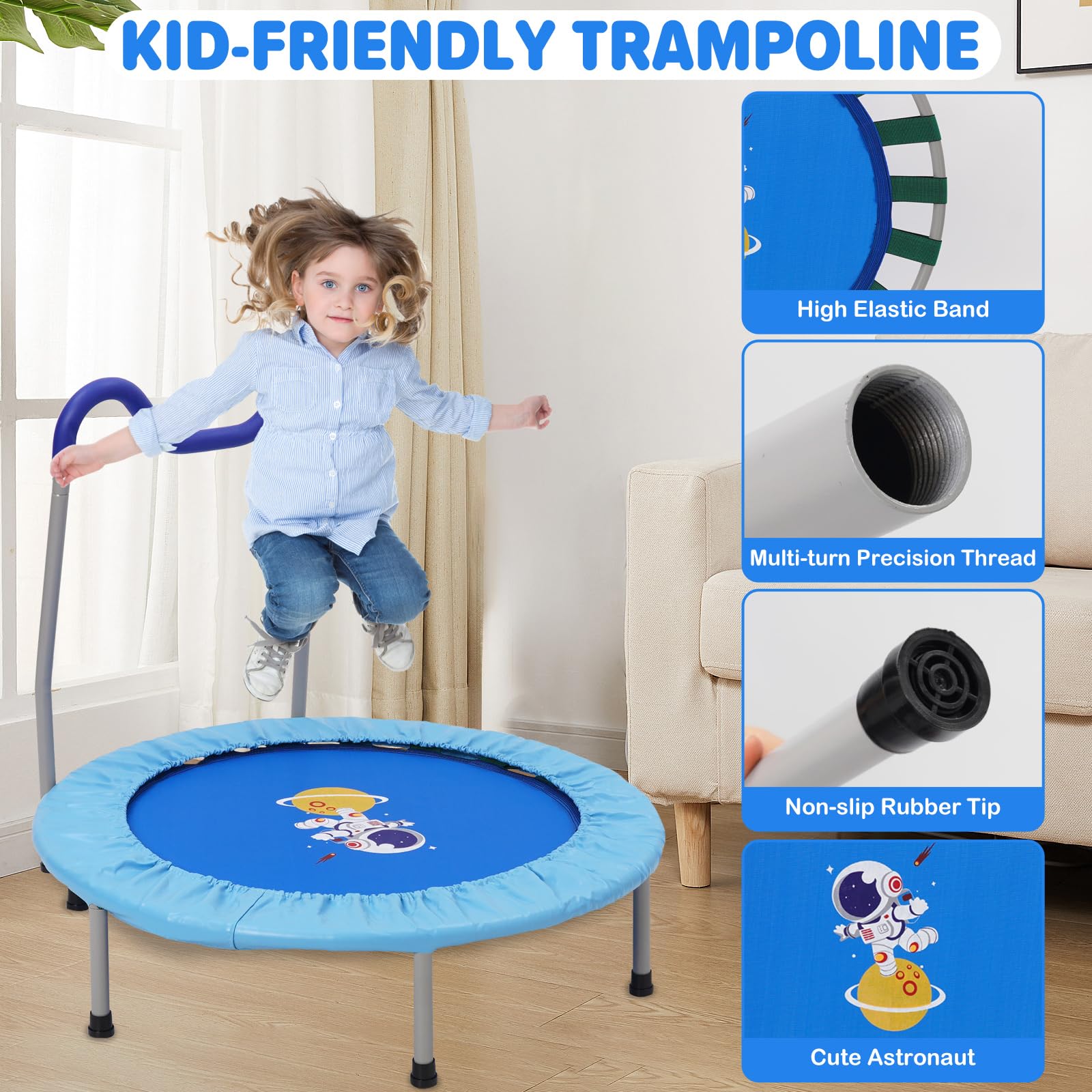 91cm Trampolines para Niños de con Reposabrazos de Espuma,Lona de Salto y Protector de Lluvia Trampolín Infantil a Partir de 3 Años,Cama Elástica Niños Interior/Exterior Máx.120 kg