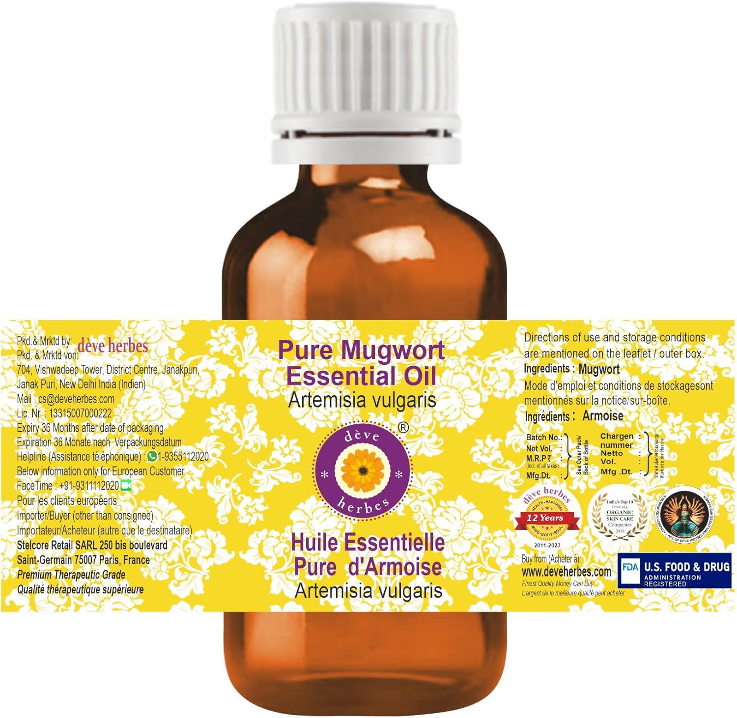 dève herbes Mugwort Essential Oil (Artemisia vulgaris) Pure | Non-Sticky | Non-Greasy | Lightweight | Men & Women | All Skin Types | Steam Distilled 30ml (1 oz) - Image 2