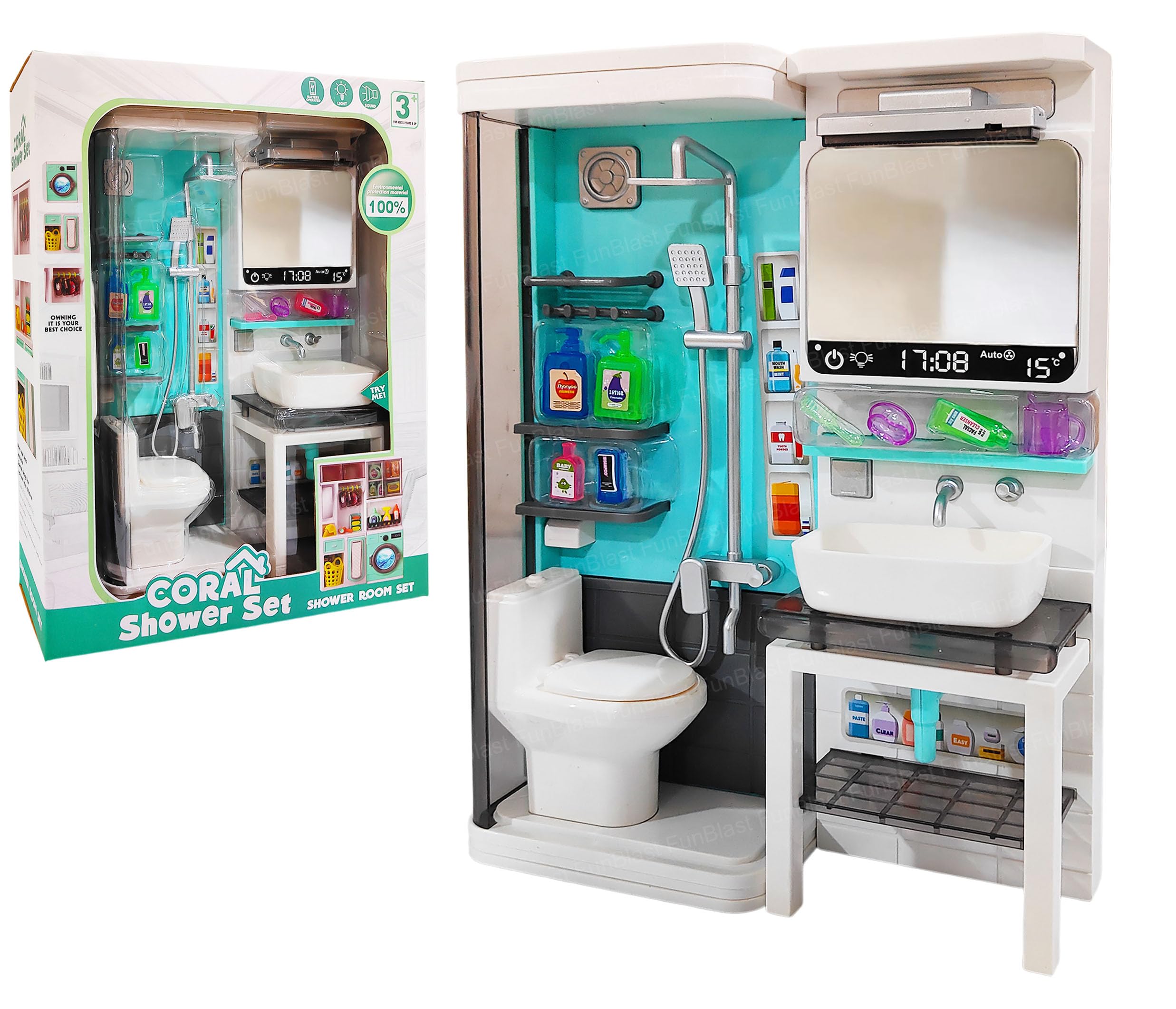 FunBlast Miniature Bathroom Play Set for Kids - Battery Operated Realistic Toilet, Shower & Sink Toy with Light & Sound, Role Play Toy, Pretend Plays Set for Boys & Girls 3+ Years-image-38