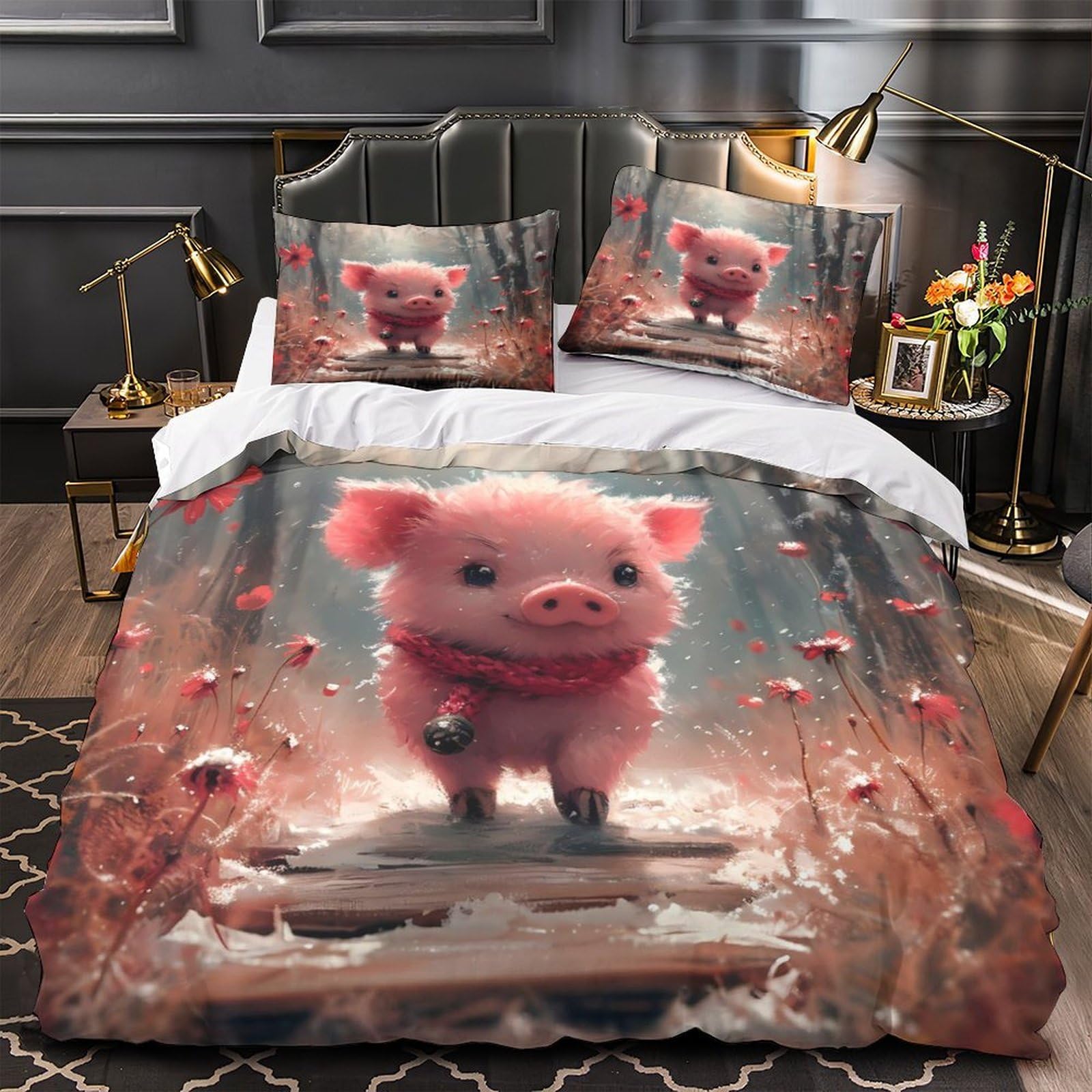 Housse de couette pingouin parure de lit microfibre douce anti acarien