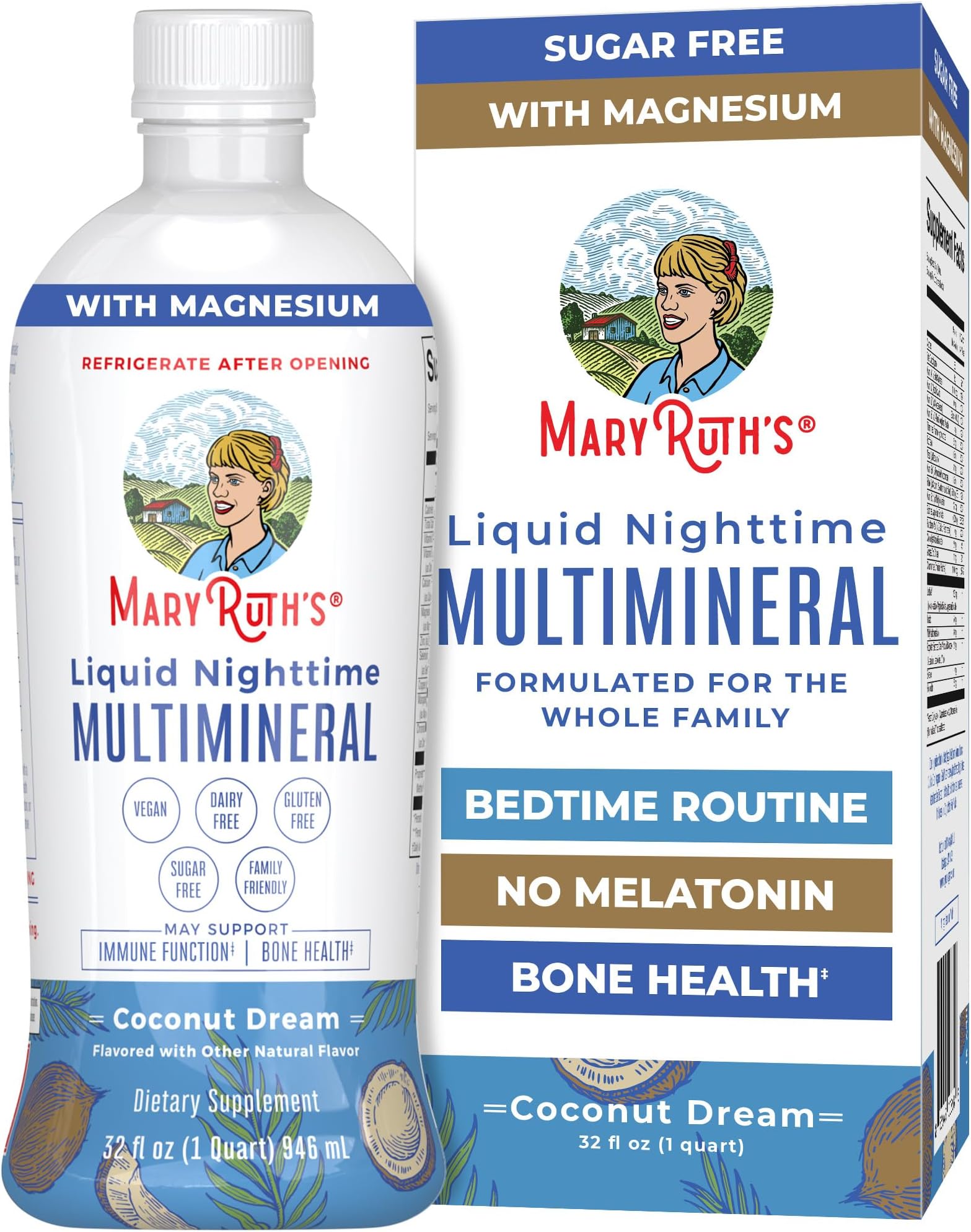 MaryRuth's Liquid Nighttime Multimineral | No Melatonin | Bedtime Routine | Magnesium Citrate | Calcium | Zinc | Vitamin D3| Available in 4 Flavor - Vegan | Sugar Free | Gluten Free | 32 Oz