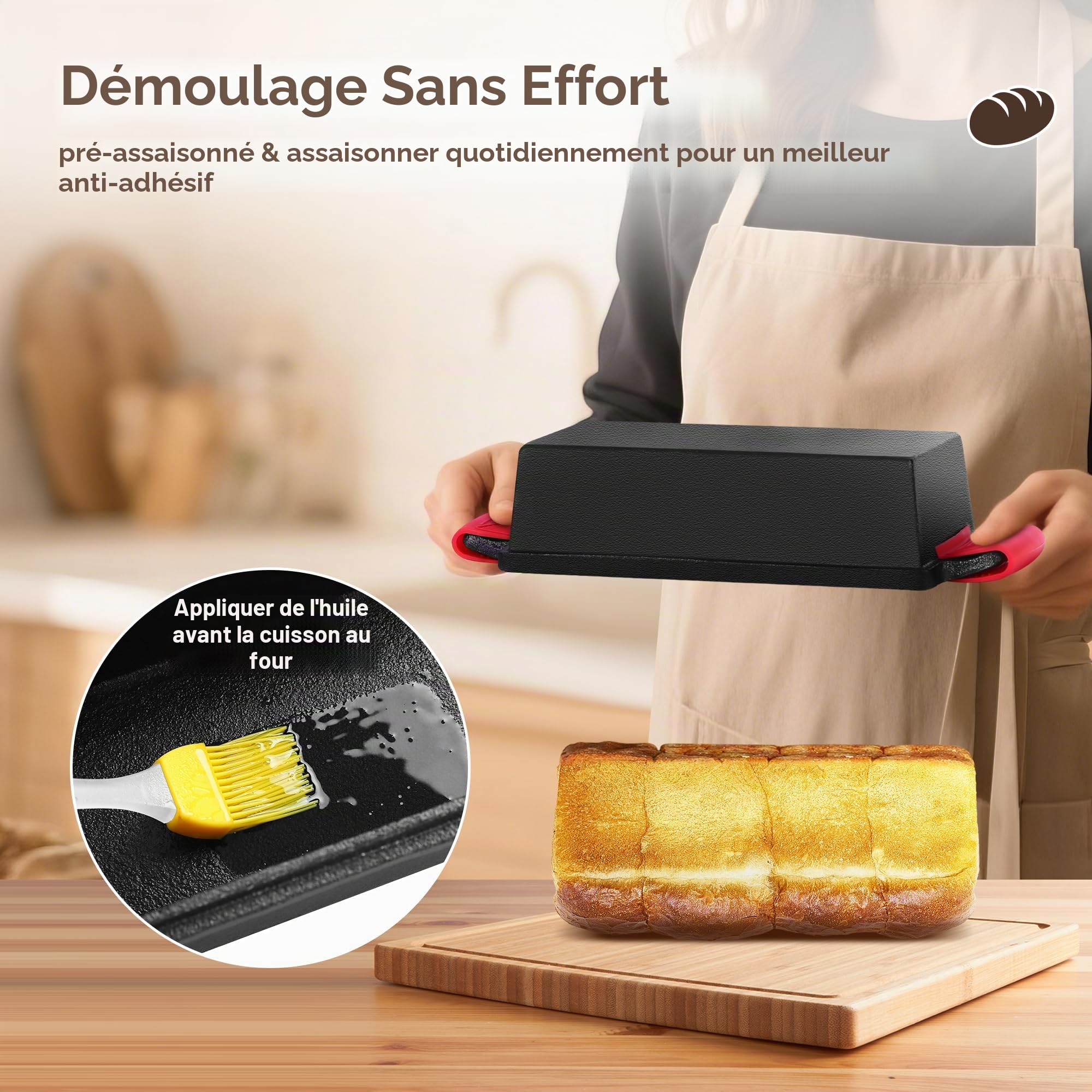 W&H Moule à pain avec couvercle, casserole en fonte avec panier de fermentation, idéal comme moule à pain, moule à pain grillé, moule à pain, accessoire de cuisson à pain