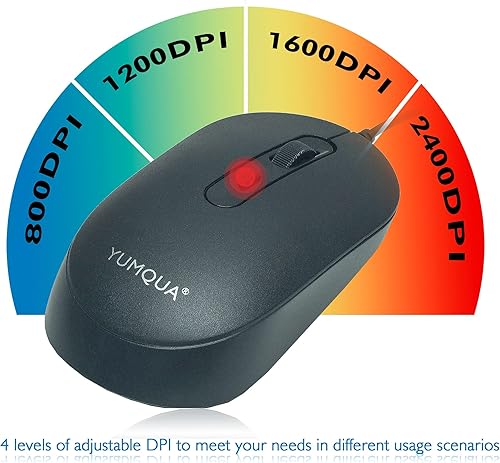 Miniatura 3 de YUMQUA Ratón de computadora con cable a granel, silencioso óptico USB con cable a granel para computadora portátil, Chromebook, negro