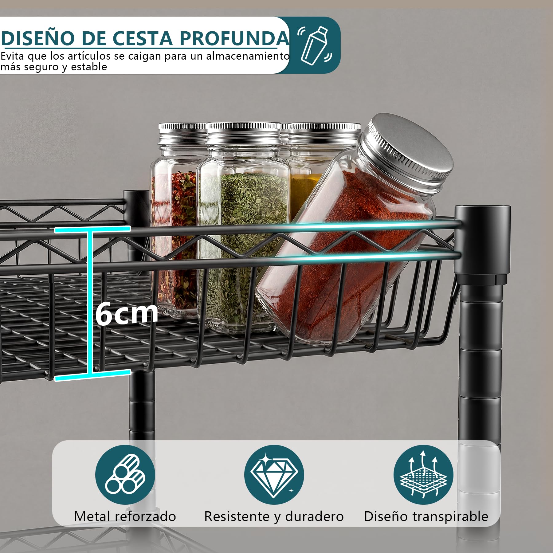 Himimi Estantería Metálica de 6 Niveles con Ruedas, Estante Ajustable en Altura Independiente, Organizador de Cestas de Alambre Metálico para Cocina, Baño, Dormitorio, Salón, 76×34×165 cm Negro
