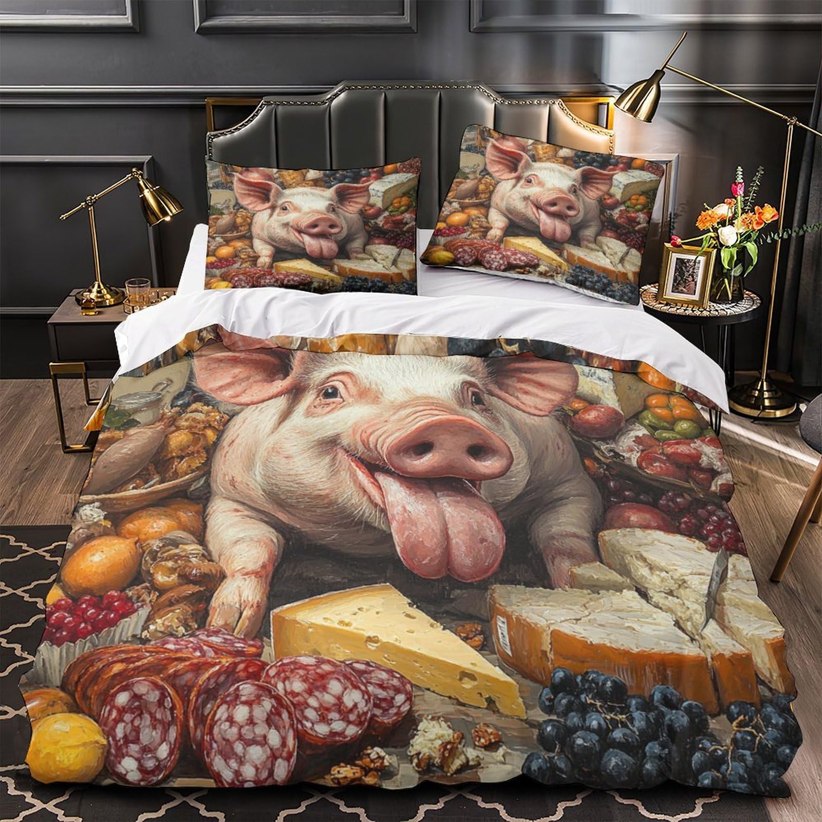 Housse de couette cochon anti-tache avec drap de couette 220x240 cm et taies d'oreiller