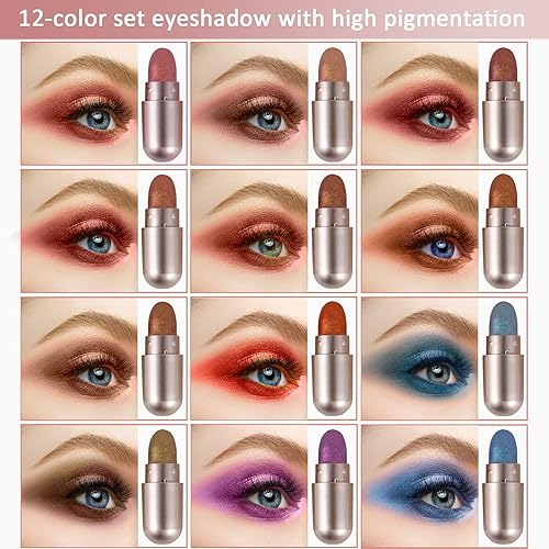 Miniatura 2 de Boobeen Paleta de sombras de ojos de 12 colores de alta pigmentación iluminada, juego de sombras de ojos en polvo para resaltar rubor, kit de sombra