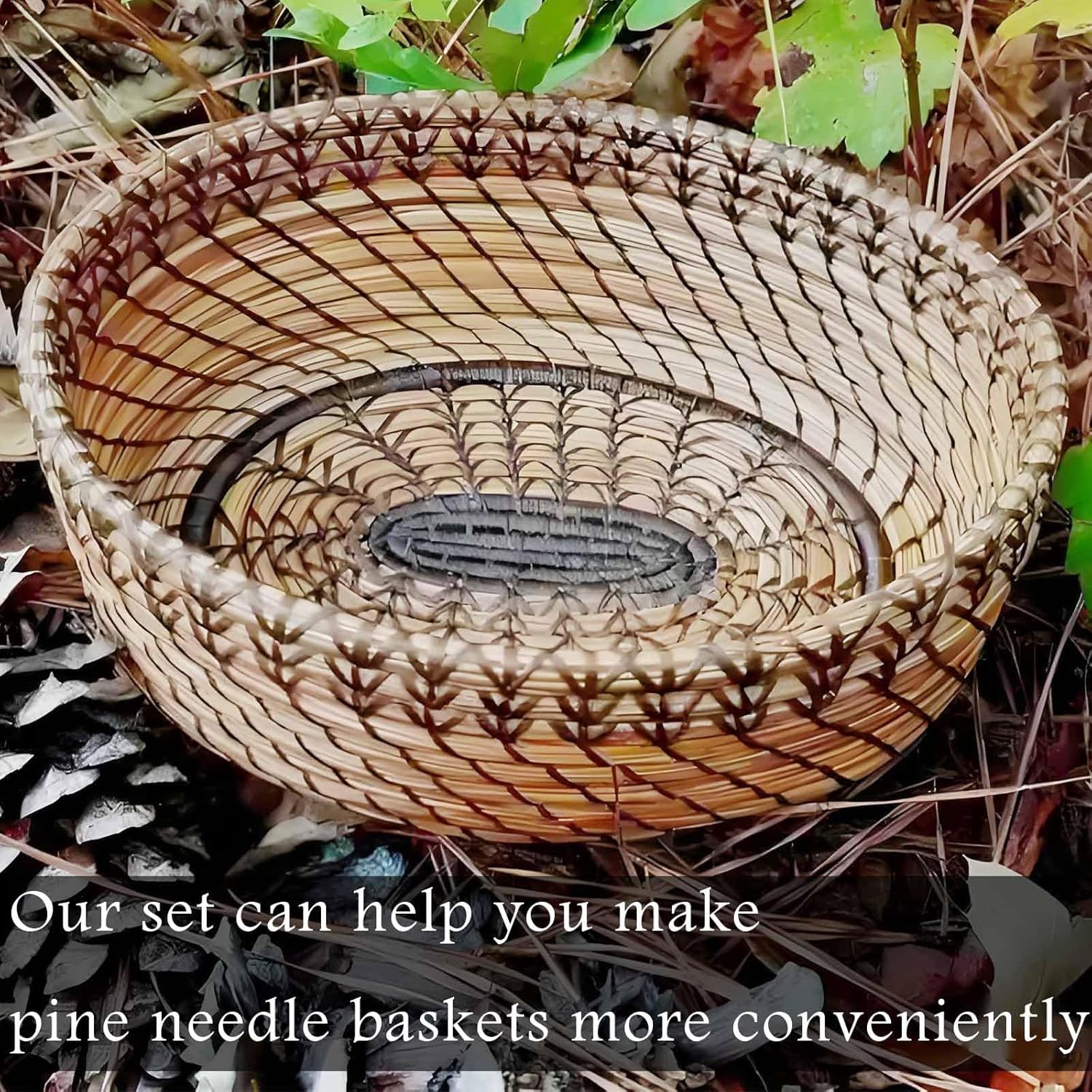 Pine Needle Basket Making Set with Gauge Coiling Tool, Waxed Thread, Needle and Thimble Ring, Long Noce Pliers for Basket Making Rattan Weaving Basketry (Gold Basket Making Set)
