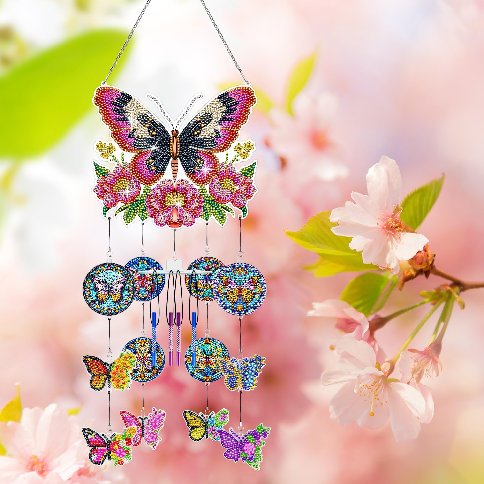 Set fai da te con diamanti per pittura a forma di sole, set di ciondoli a forma di farfalla, 5D, con cristalli su entrambi i lati, set per decorazioni per la casa, il giardino, le finestre