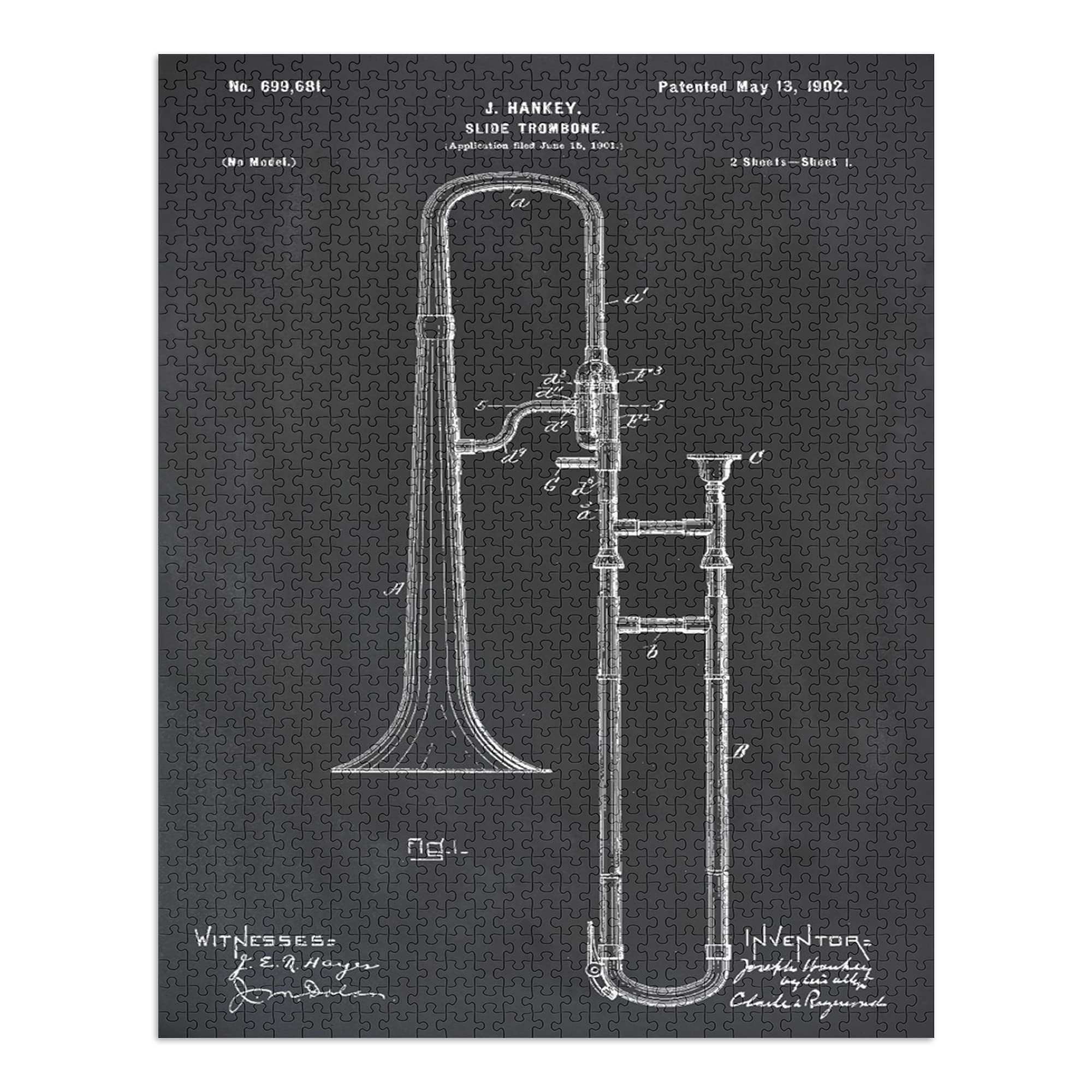 Blackboard Patent, Slide Trombone (1000 Piece Puzzle, Size 19x27, Challenging Jigsaw Puzzle for Adul