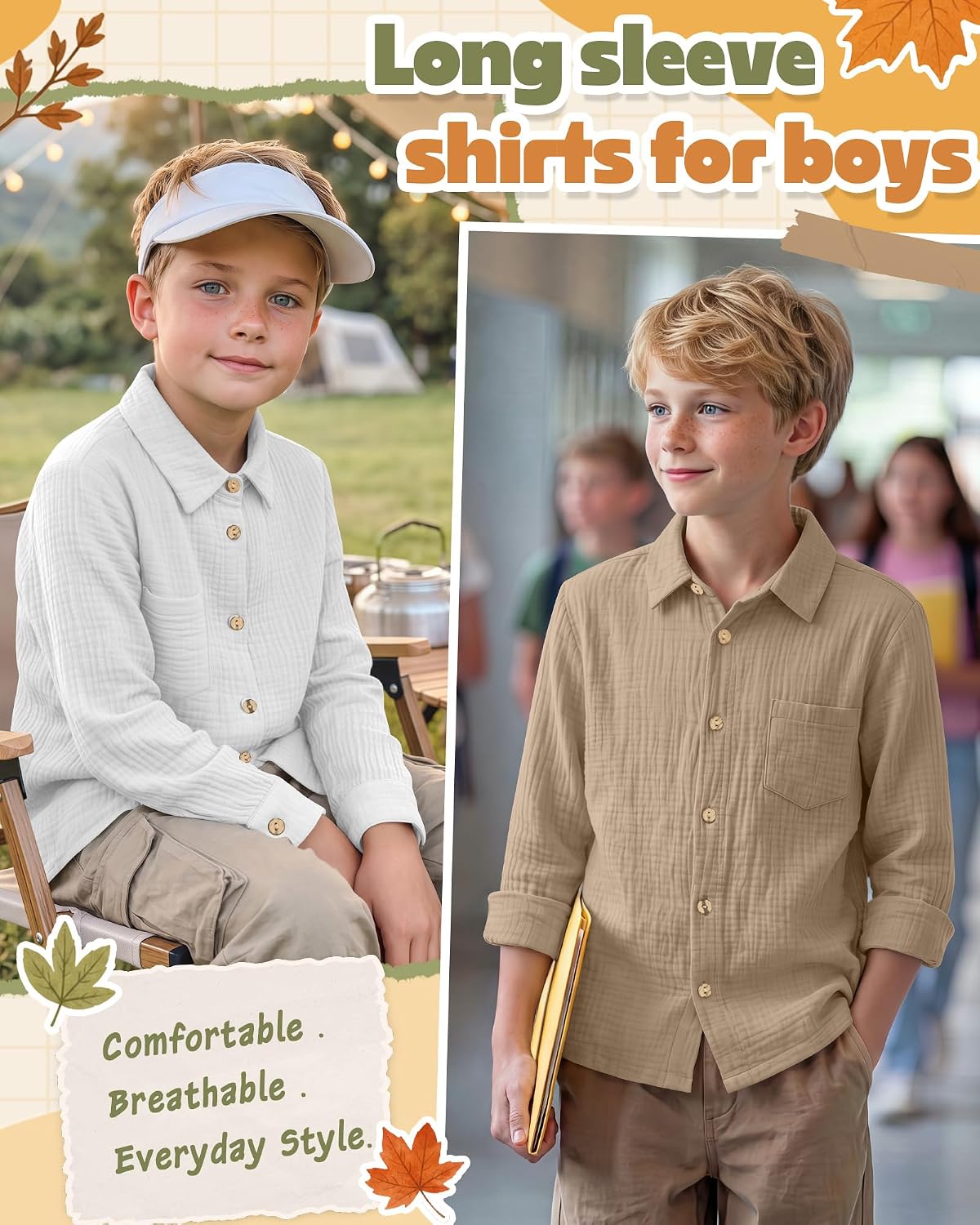 2 Pack Boys Long Sleeve Button Down Shirt Dress Top
