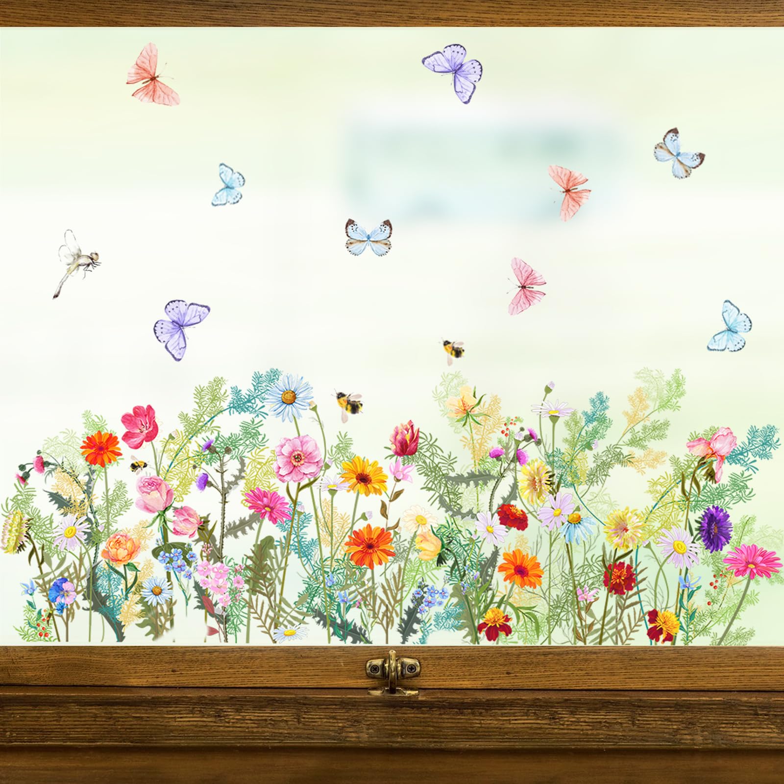 3 Sheets Window Stickers Flower Butterflies Window Stickers Butterfly Flowers Spring Easter Removable Stickers Party Decoration Glass Wall Door Static Sticker