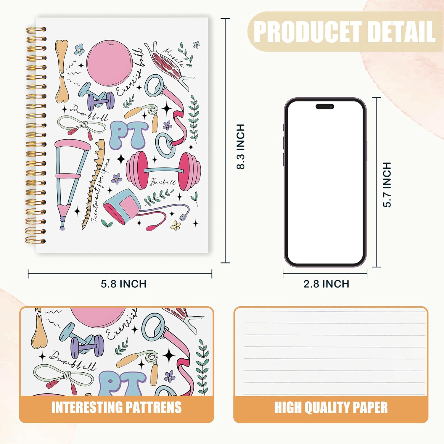 Physical Therapy Spiral Notebook, PT Physiotherapy Gifts Journaling Notebooks, Physical Therapist Gifts for Women Journal, Therapeutic Gifts Notebooks for Note Taking, 5.5x8.3 Inch - Image 2