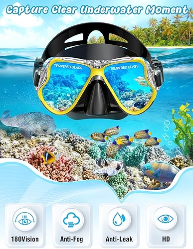 Miniatura 2 de Zenoplige Juego de aletas de máscara de esnórquel, equipo de esnórquel para adultos, máscara de esnórquel con vista panorámica, antivaho, aletas de
