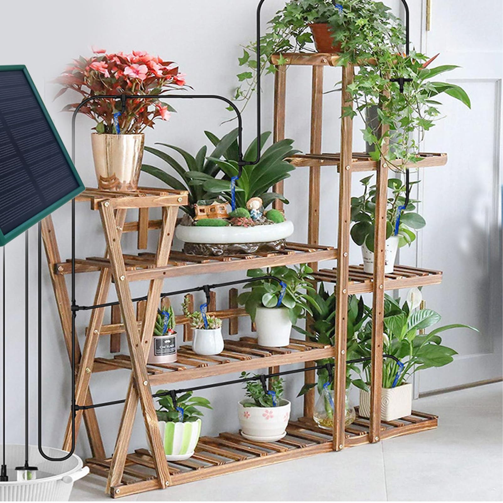 de riego por goteo solar para jardín Pantalla digital de riego automático para 10 plantas en macetas con modos de temporizador 30x7 Kit de riego por goteo antisifón