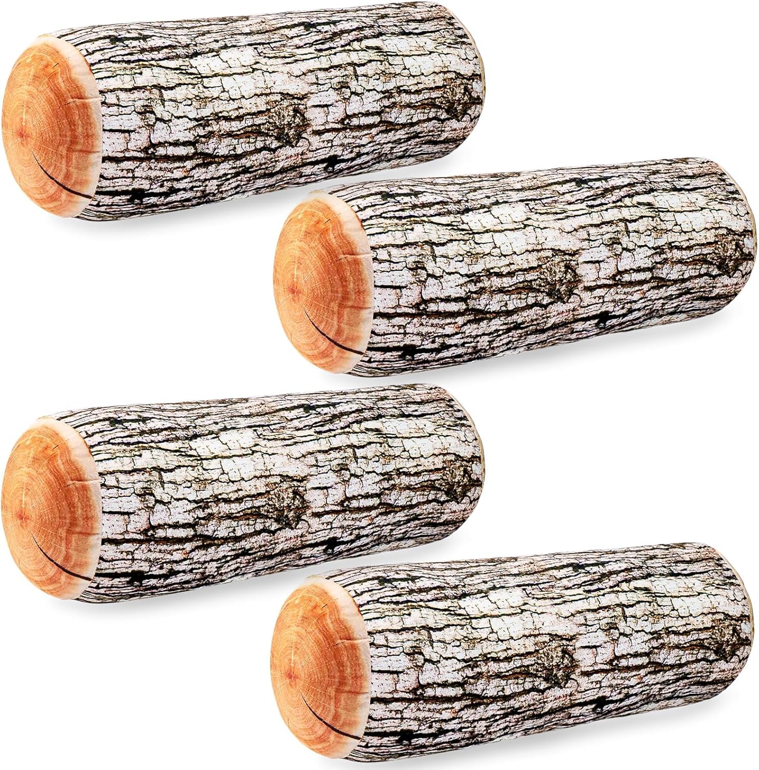 4 Pack Decorative Round Throw Pillows, 3D Digital Print Comfortable Wood Log Pillow, Funny Cute Wood Stump Pillow Cylinder Floor Cushion for Home,Couch,Sofa,Bedroom,Living Room Decor,Trunk, 40x15cm