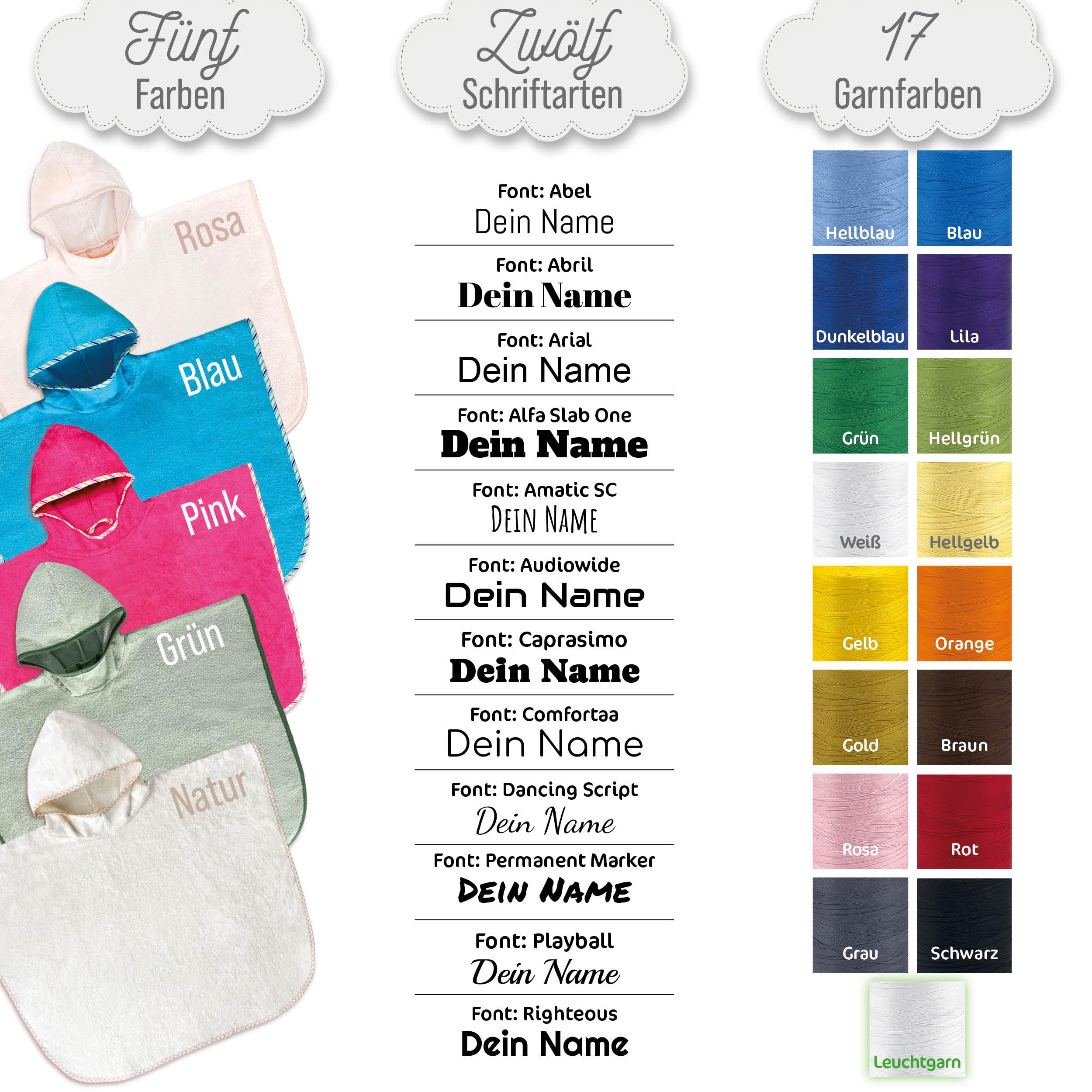 Poncho da bagno per bambini con nome e motivo ricamato, Oeko-TEX® Standard 100 - Asciugamano con cappuccio personalizzato per neonati in pura cotone per un asciugatura delicata (Natura)