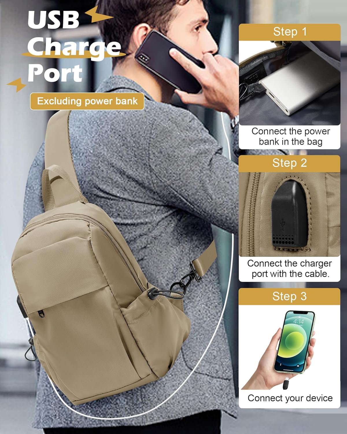 SEAFEW Brown Sling Crossbody Bag for Men Women, Tactical Backpack Shoulder Daypack Mini Anti-Theft Cross Body Motorcycle Chest Bags, Small One Strap Fanny Back Pack for Casual Travel Hiking Sport Gym