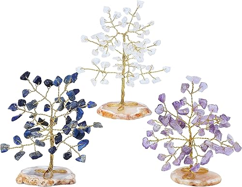 Amatista, lapislázuli y cuarzo transparente - Base de rodajas de ágata geoda, árbol de cristal para energía positiva  Atrae buena suerte, mini árbol