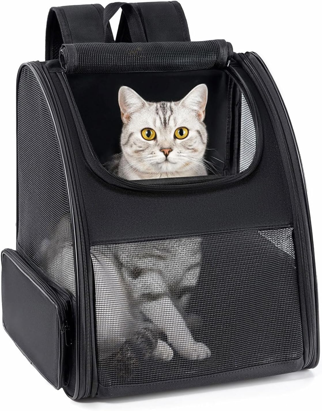 Expandable Cat and Small Dog Backpack Carrier – Travel-Friendly, 15 lbs Max, Black Expandable Cat and Small Dog Backpack Carrier – Travel-Friendly, 15 lbs Max, Black