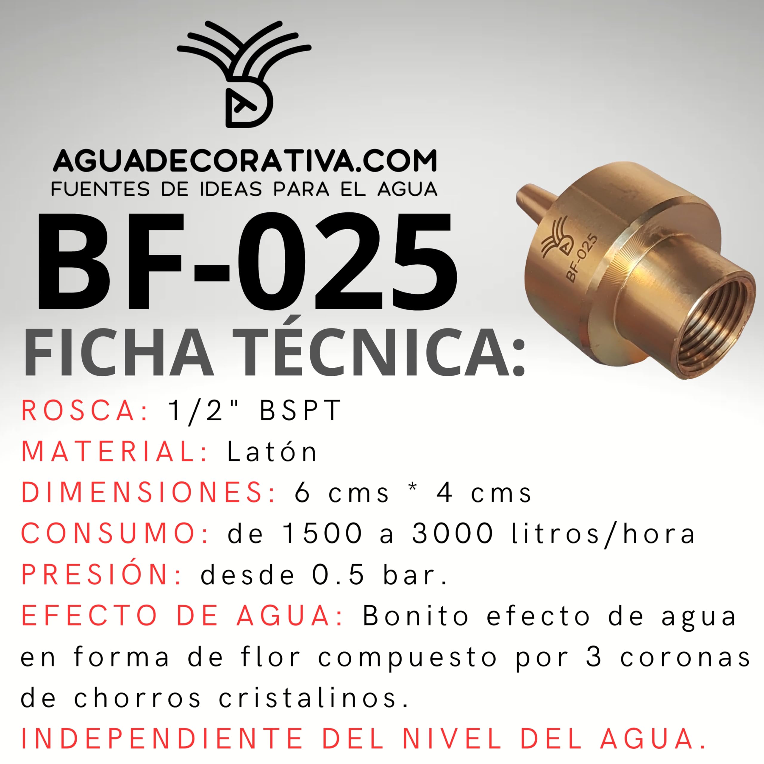 Toberas para Fuentes de Jardín - Flor de Agua 1/2" (Latón)