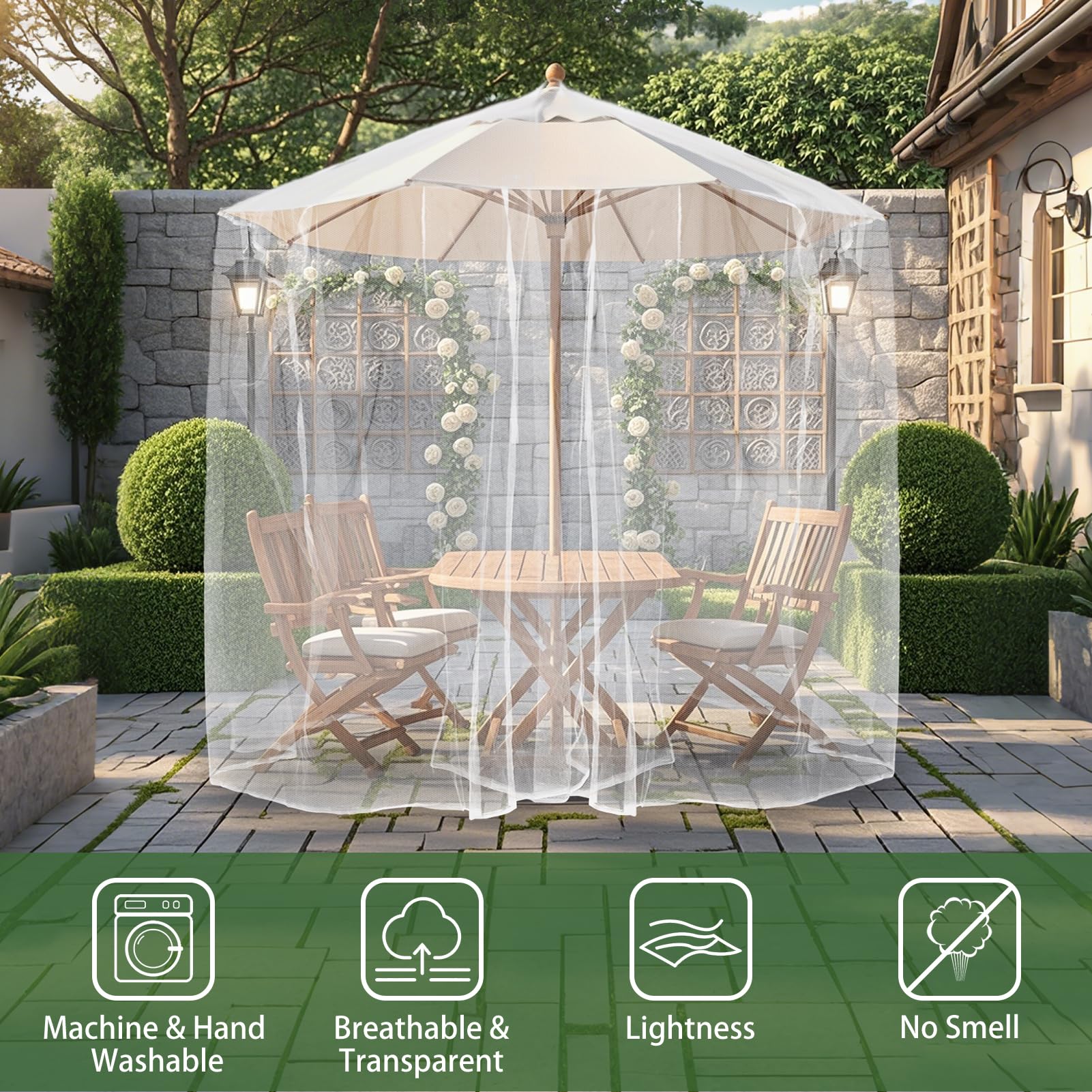 Mosquitera para cama, mosquitera para patio, tienda de campaña con patio, camping, al aire libre y viajes, con 1 bolsa de almacenamiento, 8 clavijas, 8 tapones y 8 piezas de cuerda azul de 1,4 m