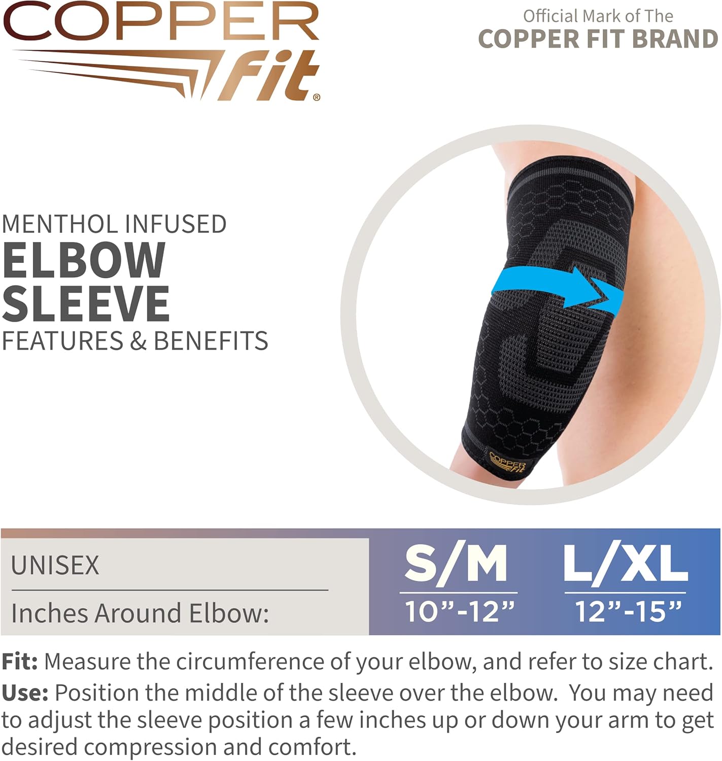 Copper Fit Ice Elbow Compression Sleeve Infused Menthol Handkerchief