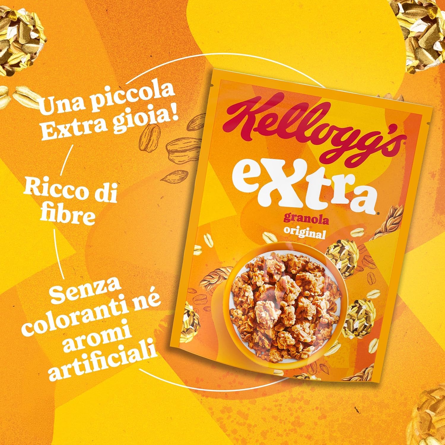 8x Extra Granola Original Knusprige Haferflocken 100% Vollkorn 375g-Packung + Beni Culinari Kostenloser Schlüsselanhänger